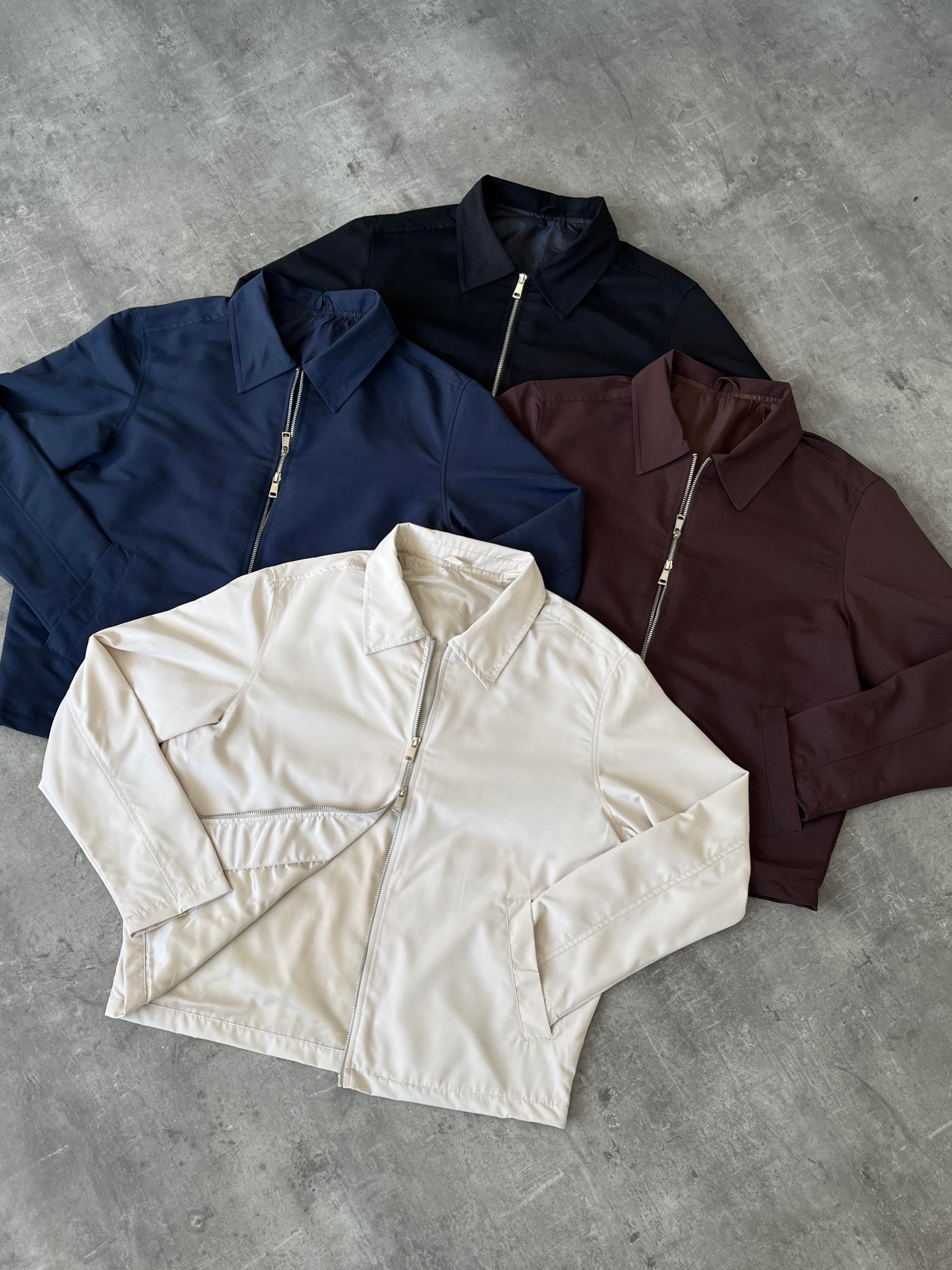 Lacivert Çift Yön Fermuar Boxy Fit Casual Ceket