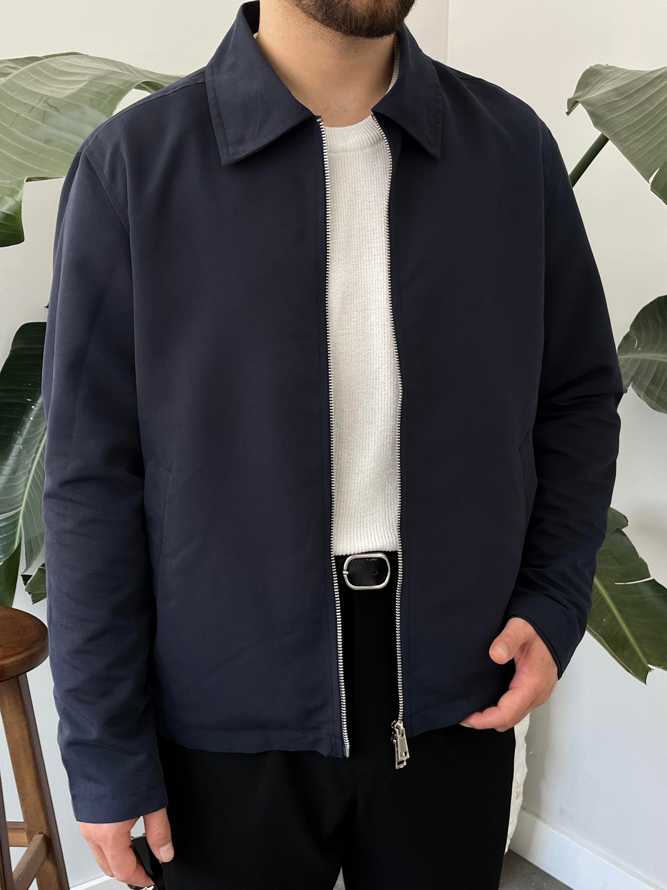 Lacivert Çift Yön Fermuar Boxy Fit Casual Ceket