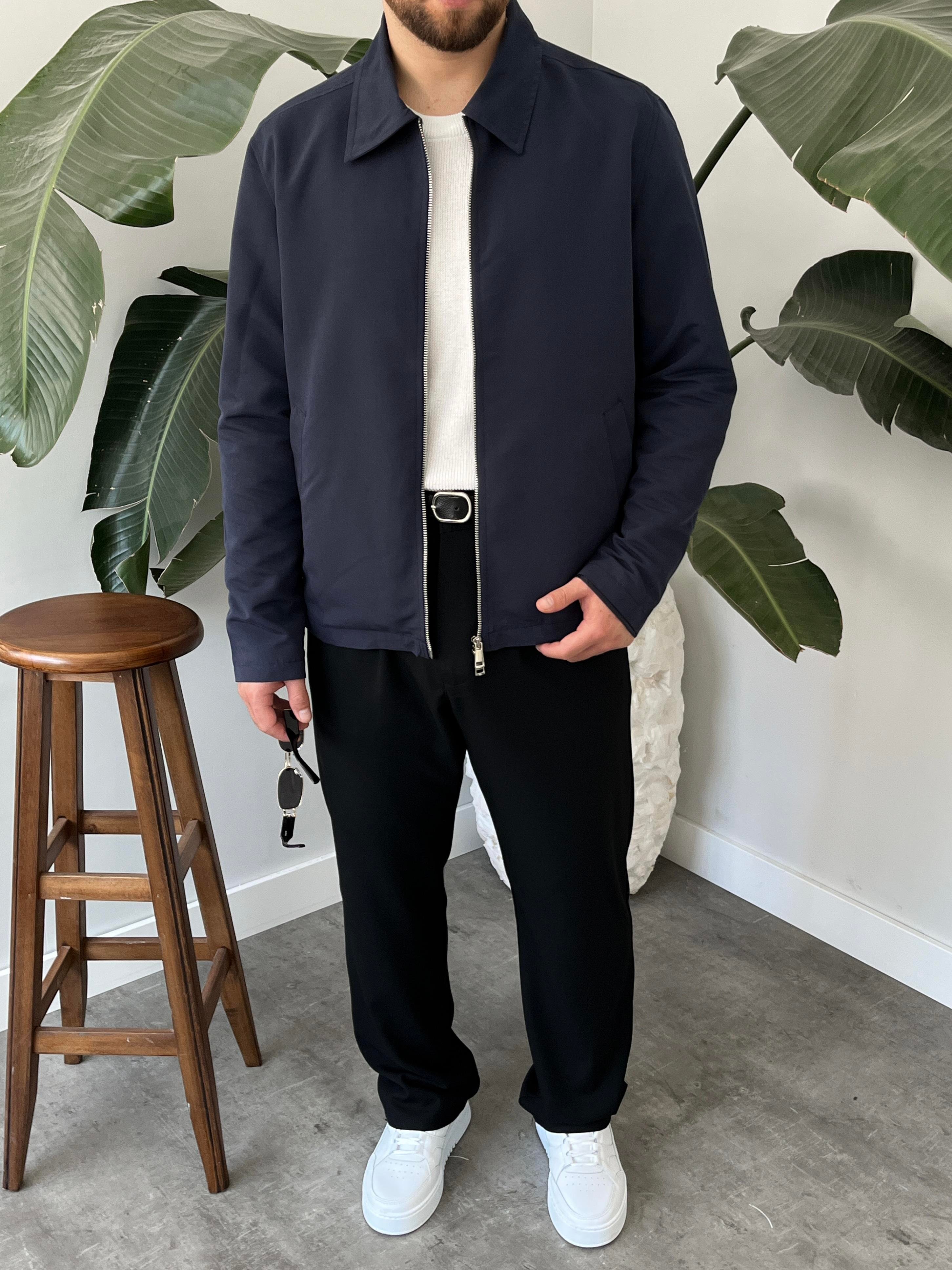 Lacivert Çift Yön Fermuar Boxy Fit Casual Ceket