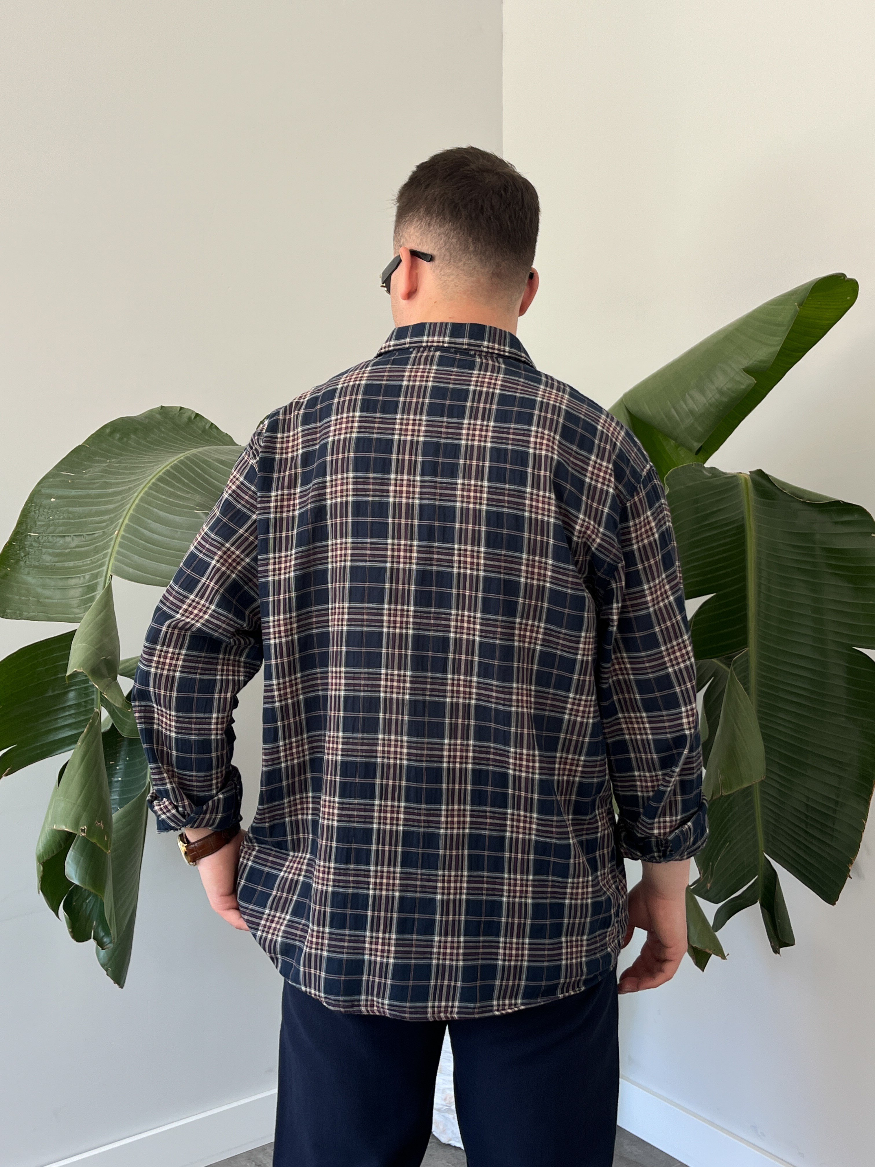 Lacivert Ekose Oversize Gömlek