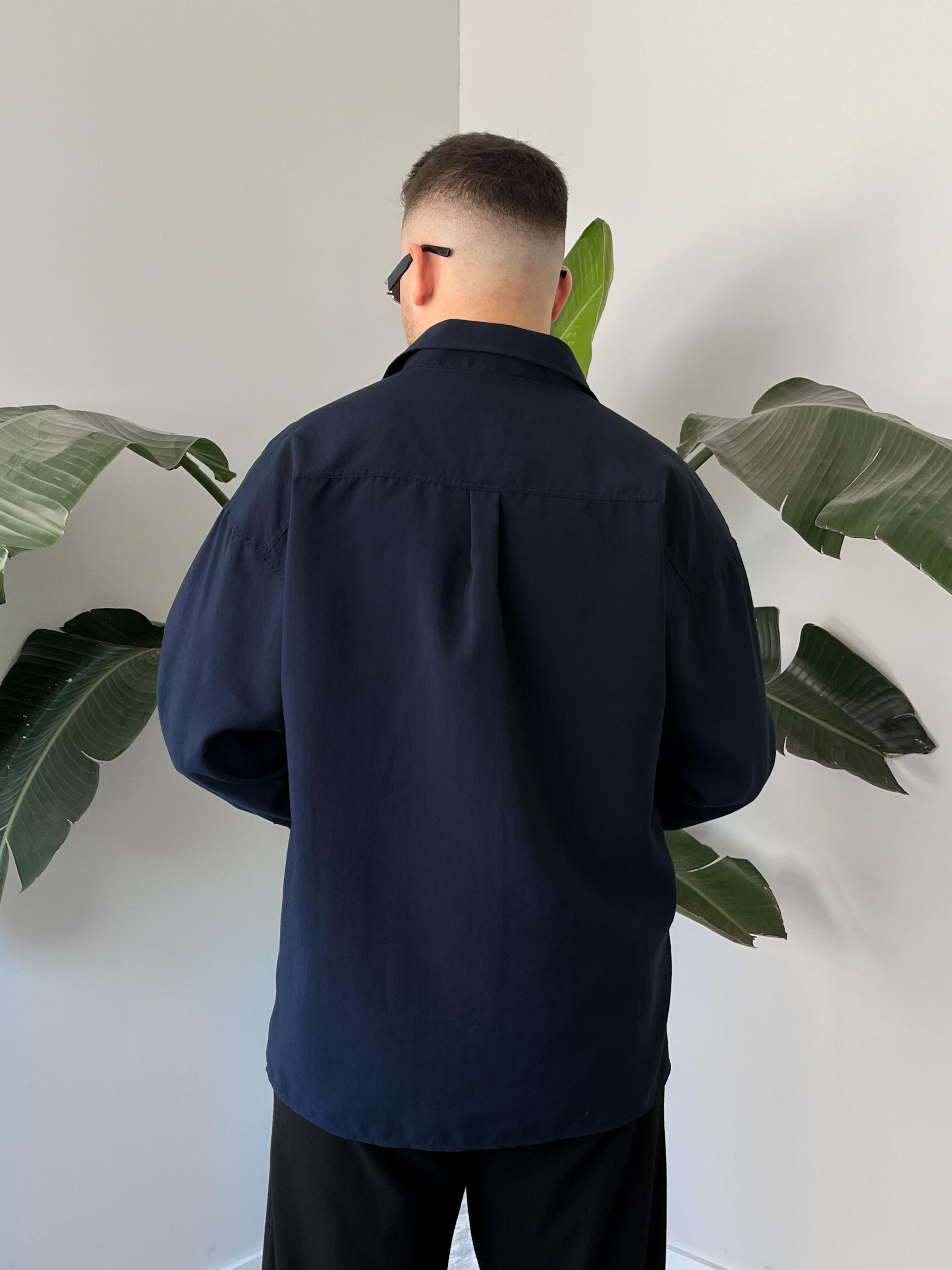 Lacivert Modal Basic Oversize Gömlek