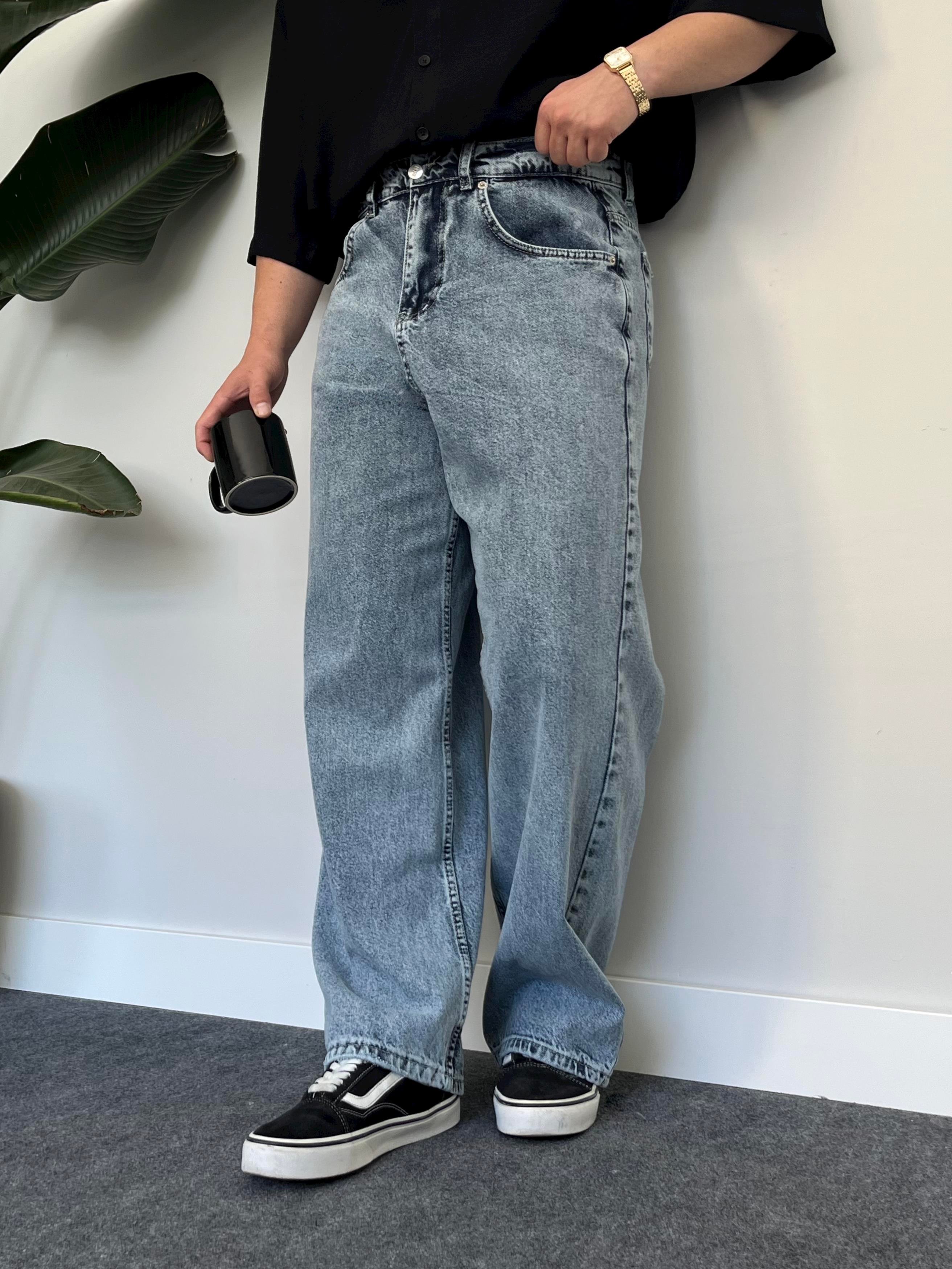 Light Blue Tint Acid-Wash Baggy Jean