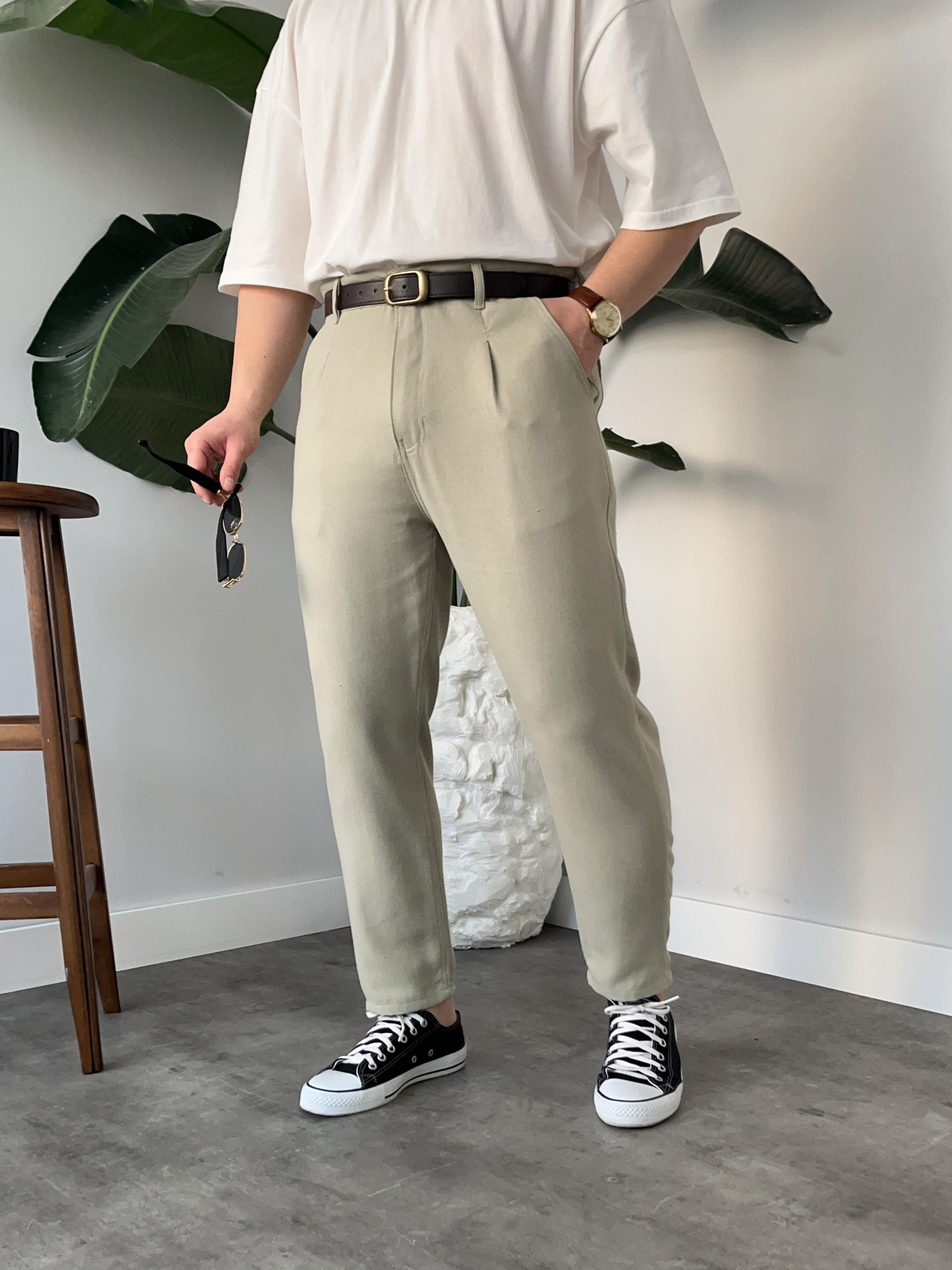 Luca Çağla Pileli Keten Boyfriend Pantolon