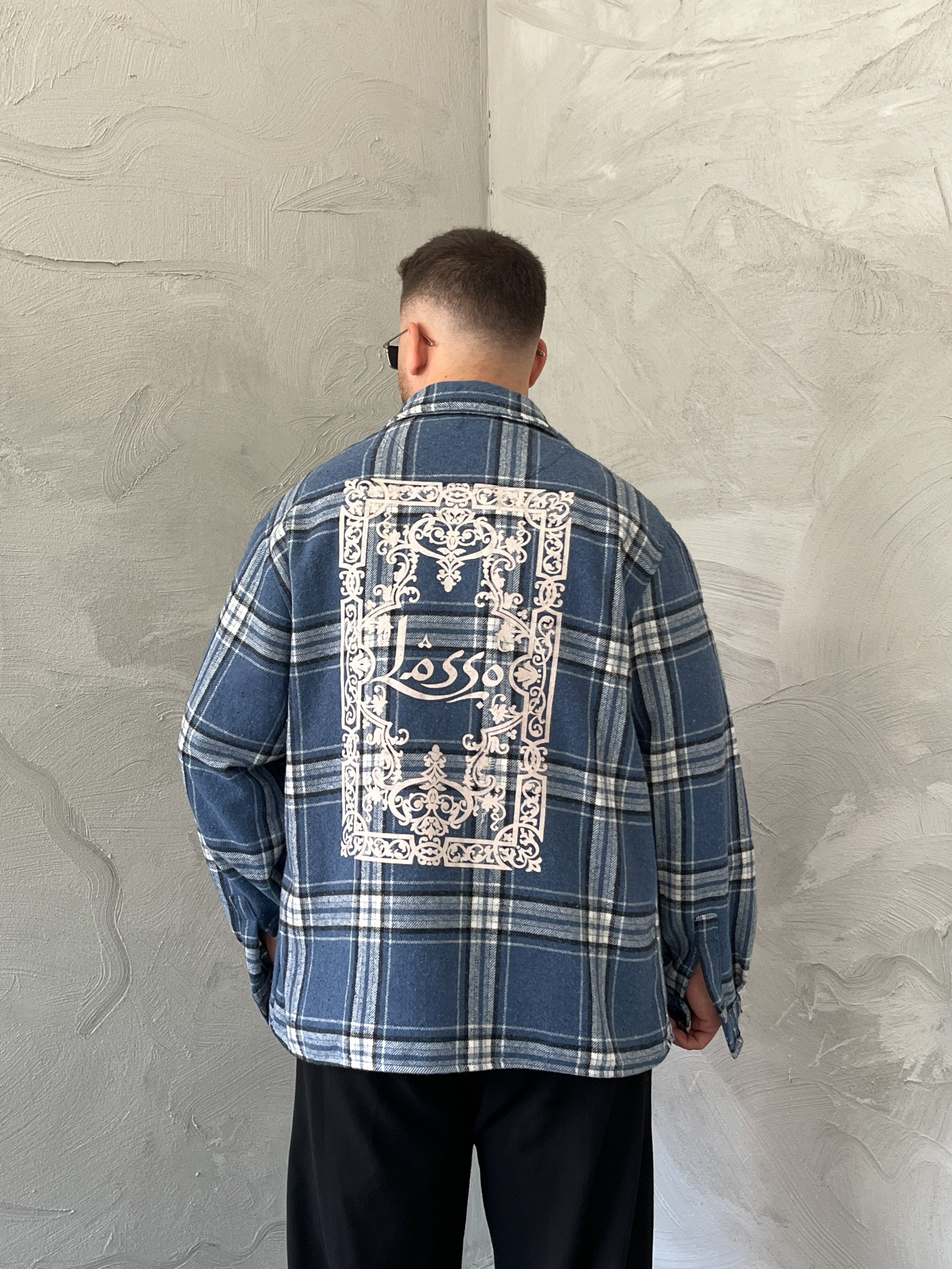 Mavi Baskılı Oversize Ekose Gömlek