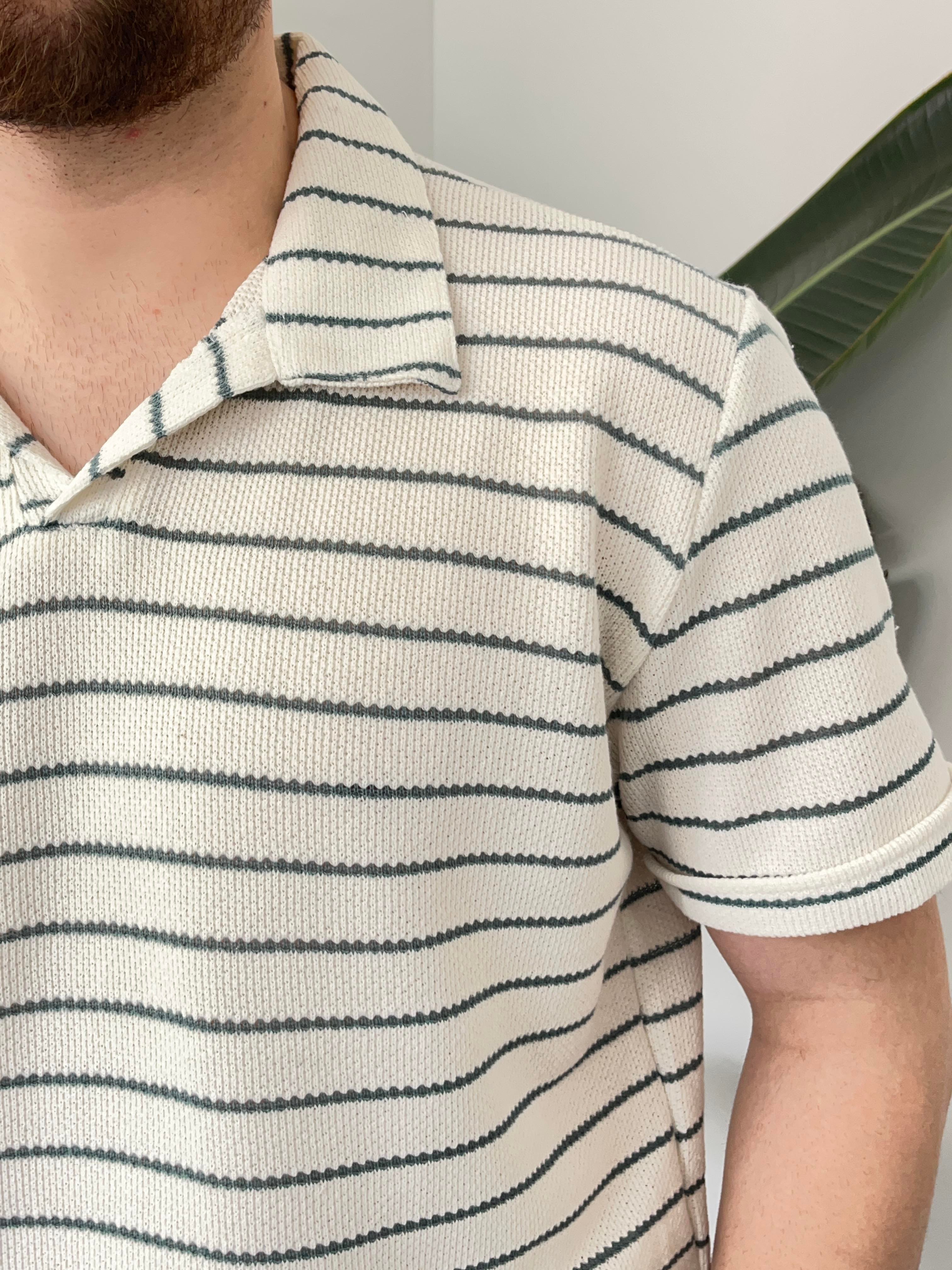 Mavi Çizgili Örgü T-shirt