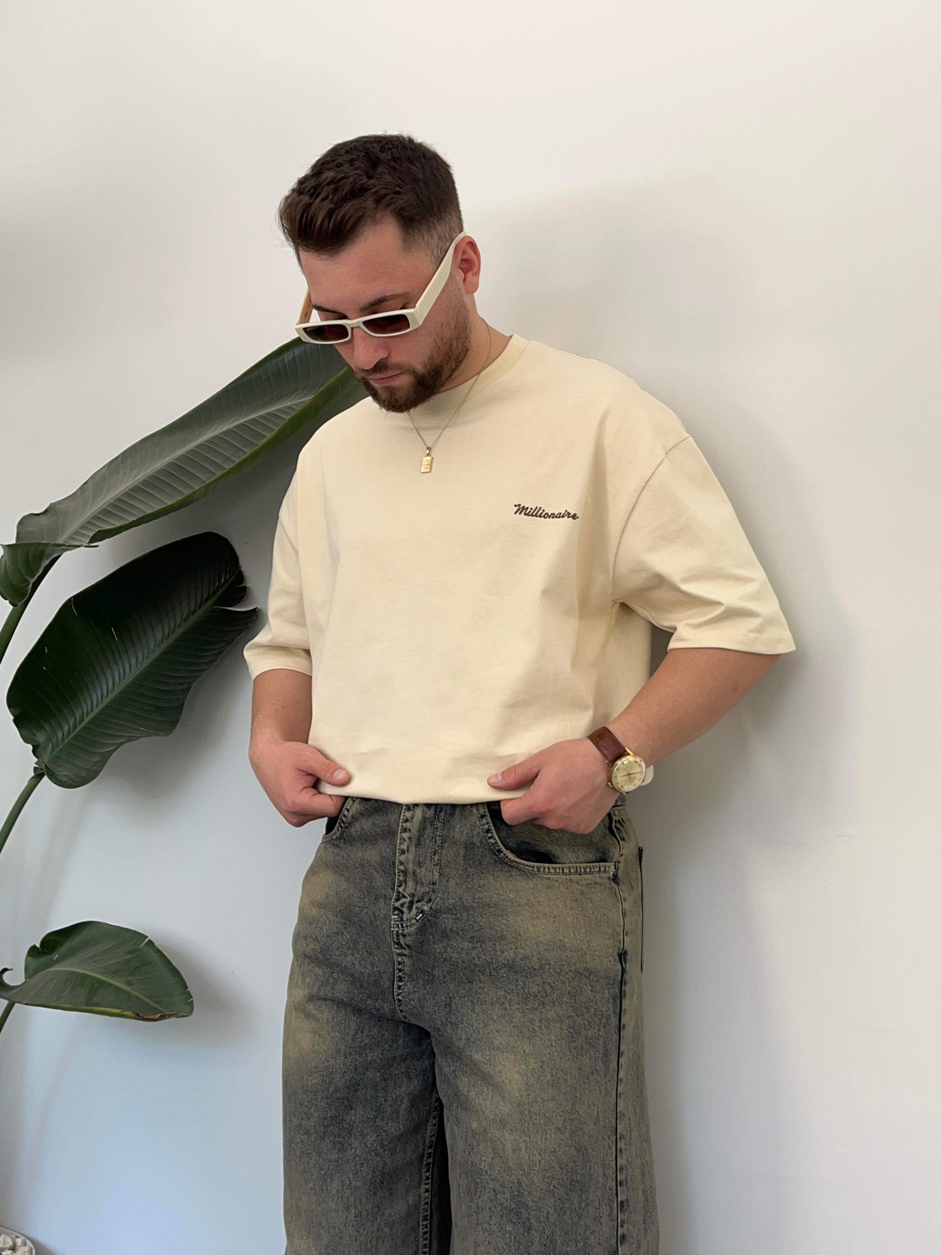 Millionaire Krem Oversize T-shirt