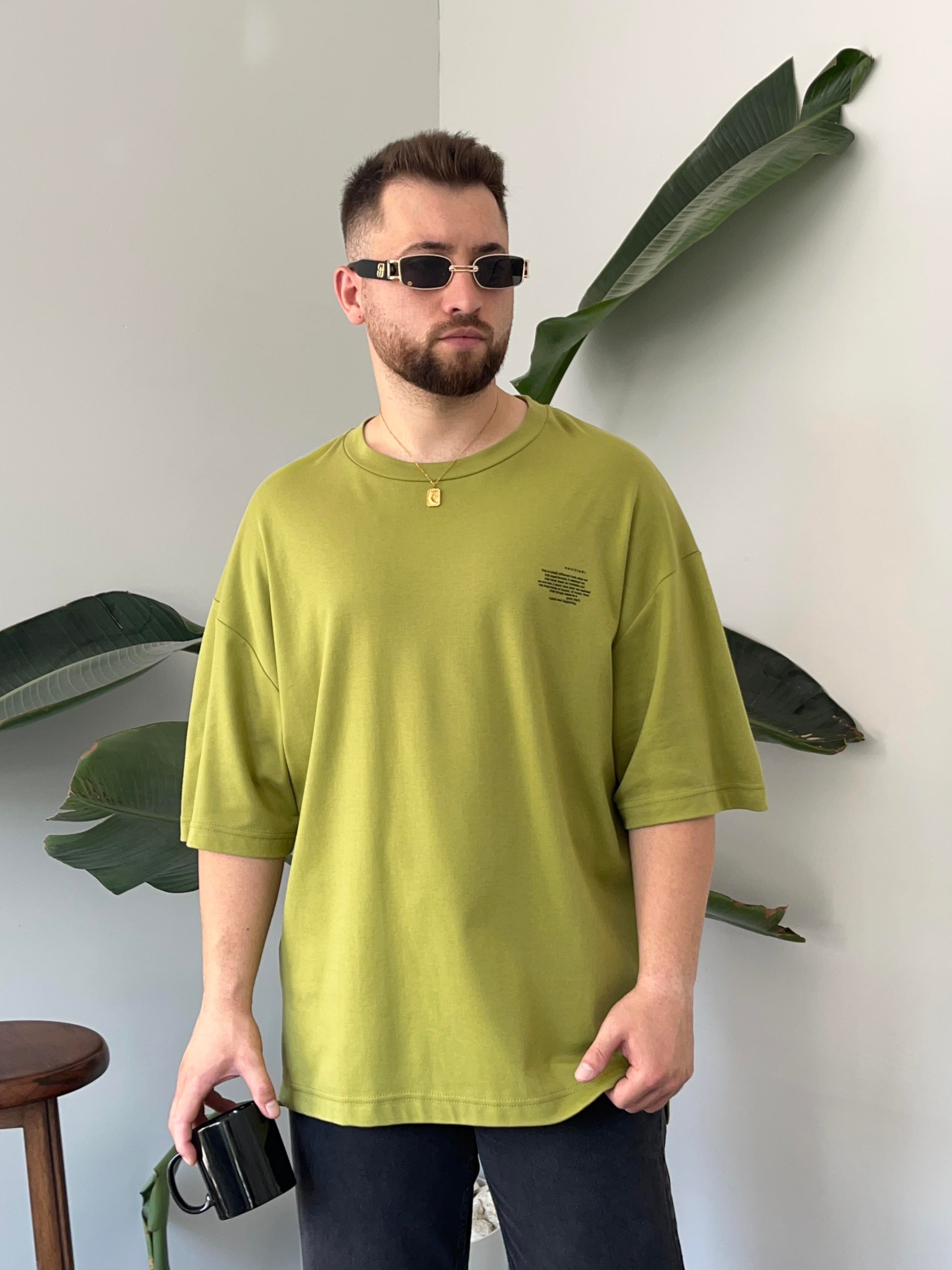 Minimal Yazı Baskı Yeşil Oversize T-shirt