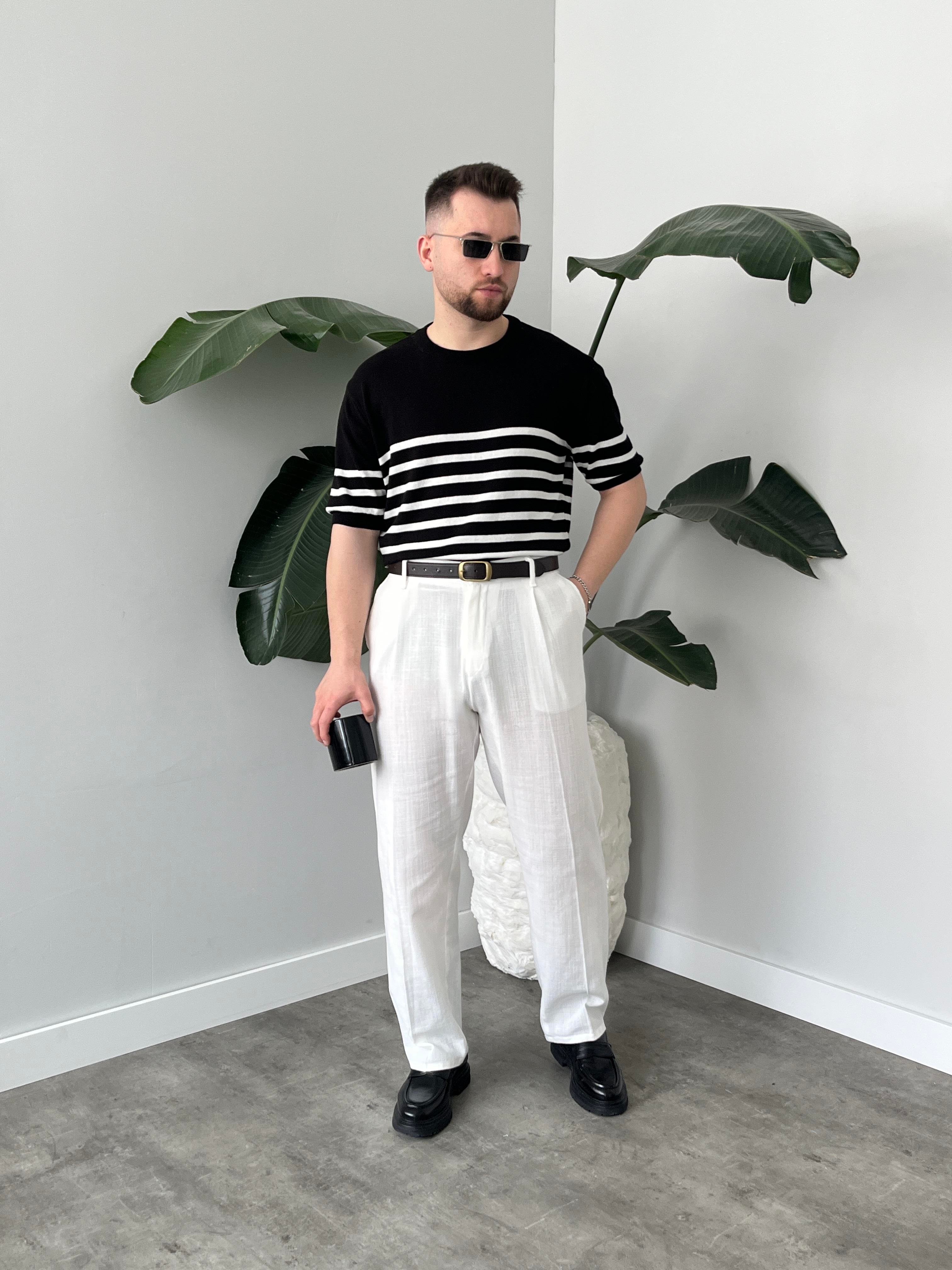 Nord Siyah Çizgili Bisiklet Yaka Triko T-shirt