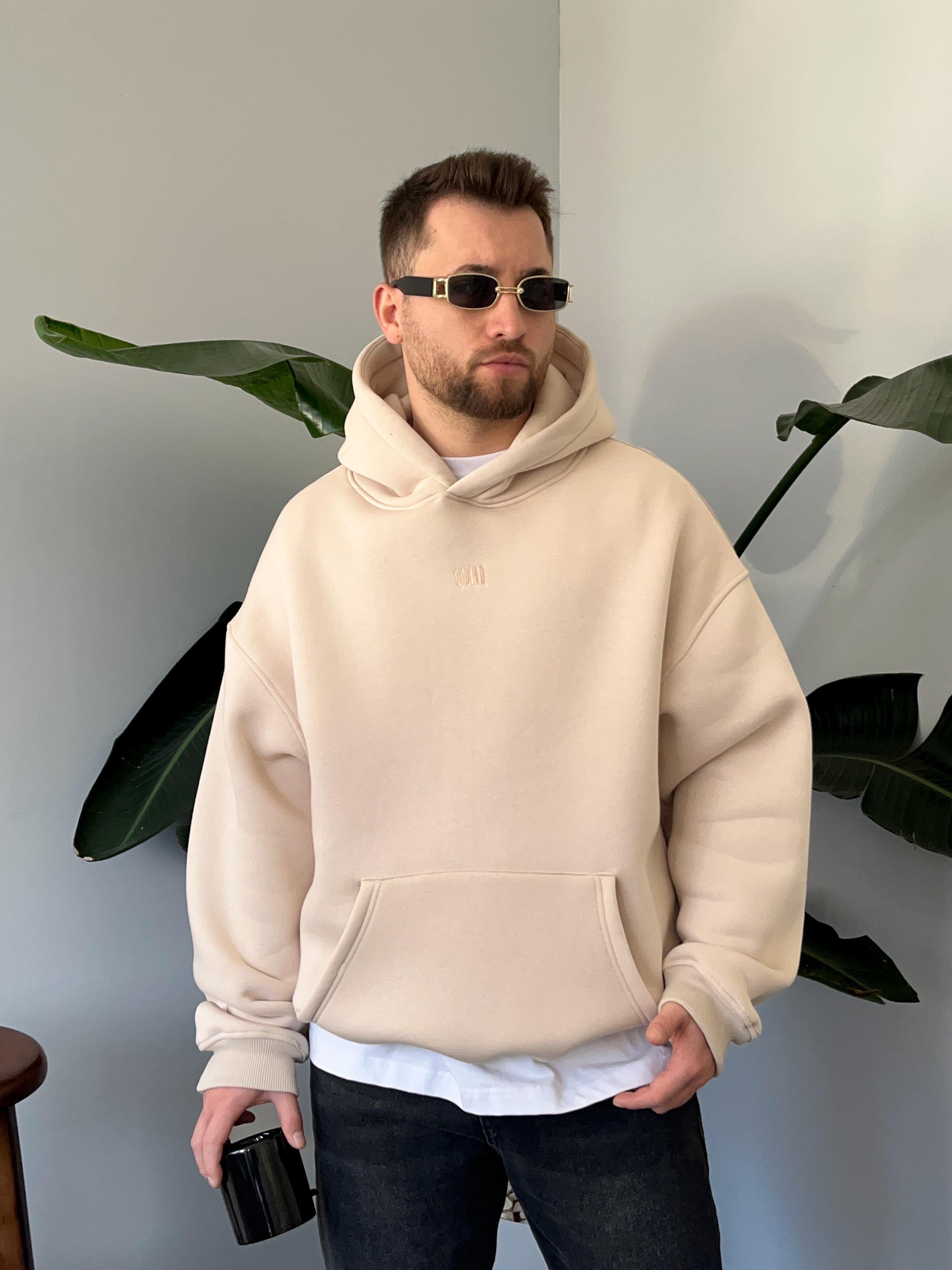 Oasis Krem Üç İplik Şardonlu Oversize Hoodie