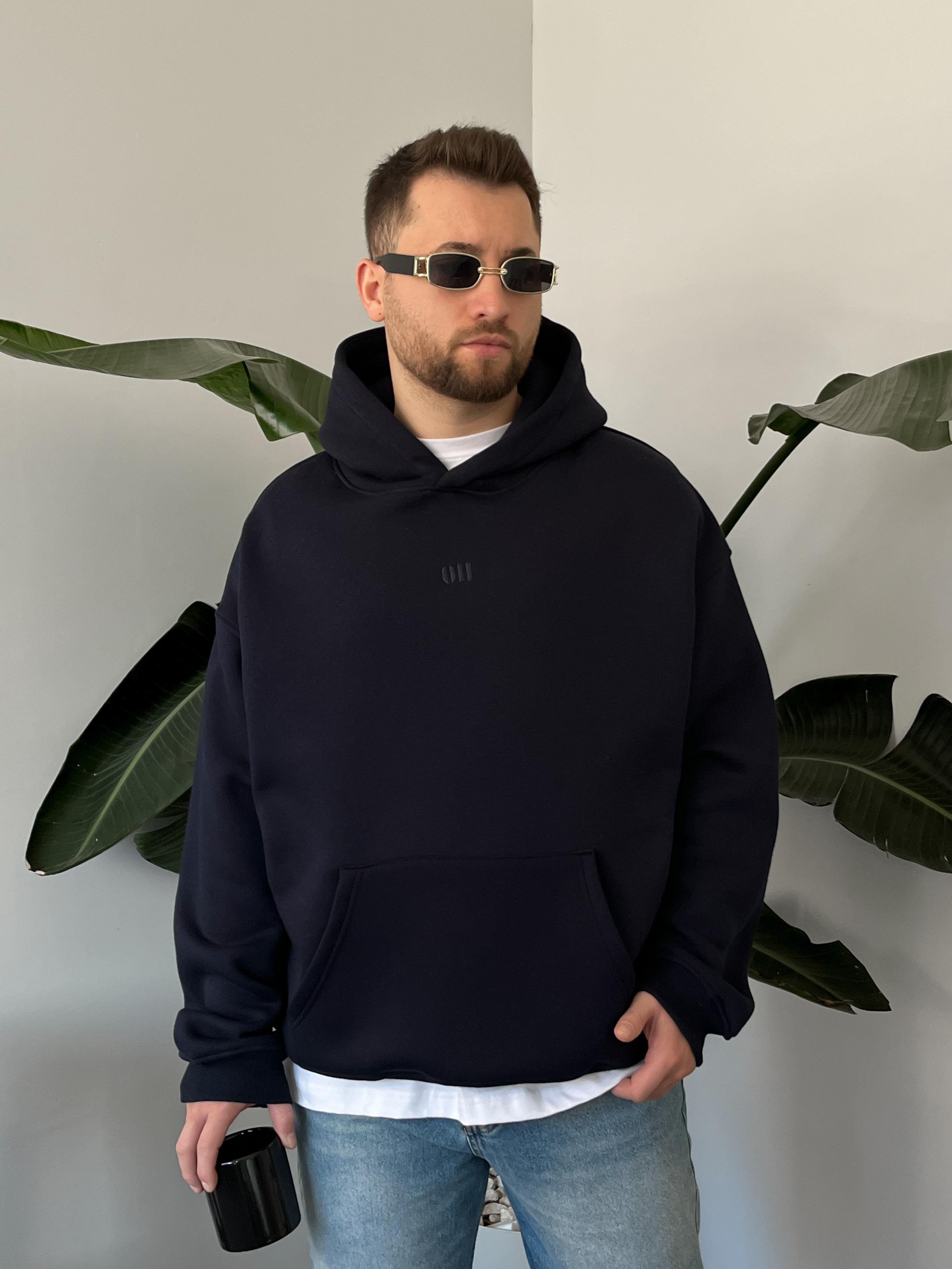 Oasis Lacivert Üç İplik Şardonlu Oversize Hoodie