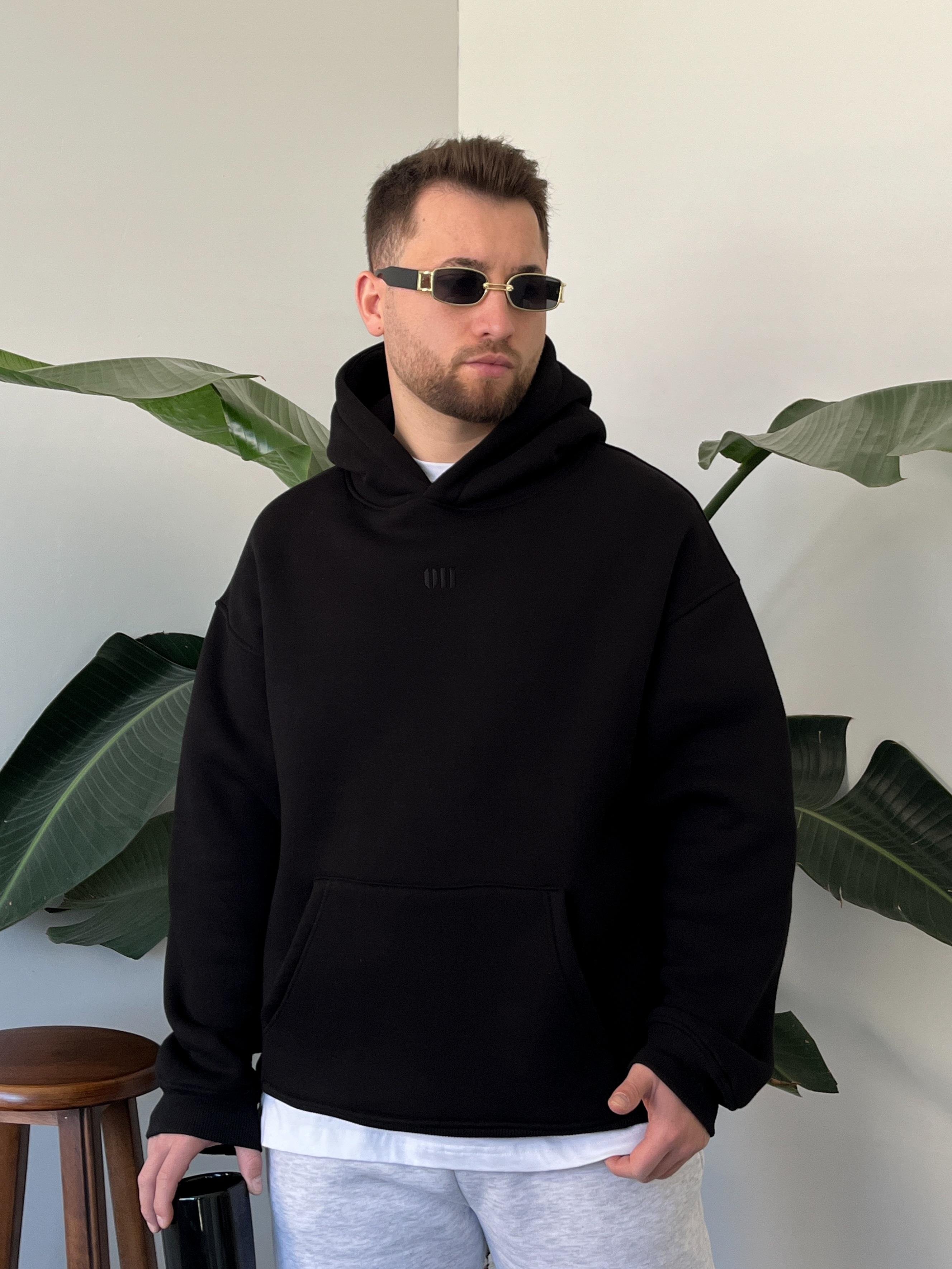 Oasis Siyah Üç İplik Şardonlu Oversize Hoodie