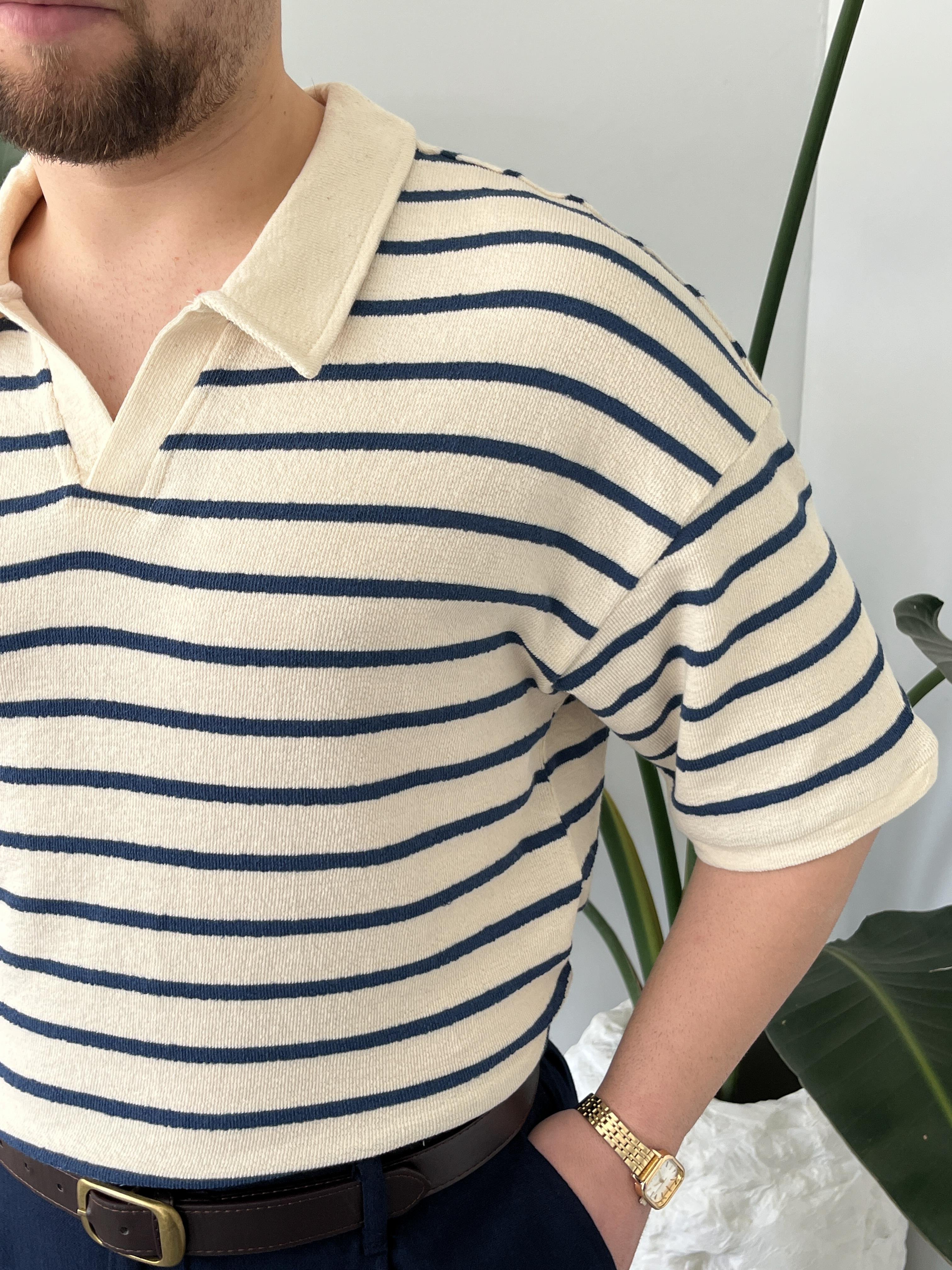 Oslo Lacivert Çizgili Polo Yaka Oversize T-shirt