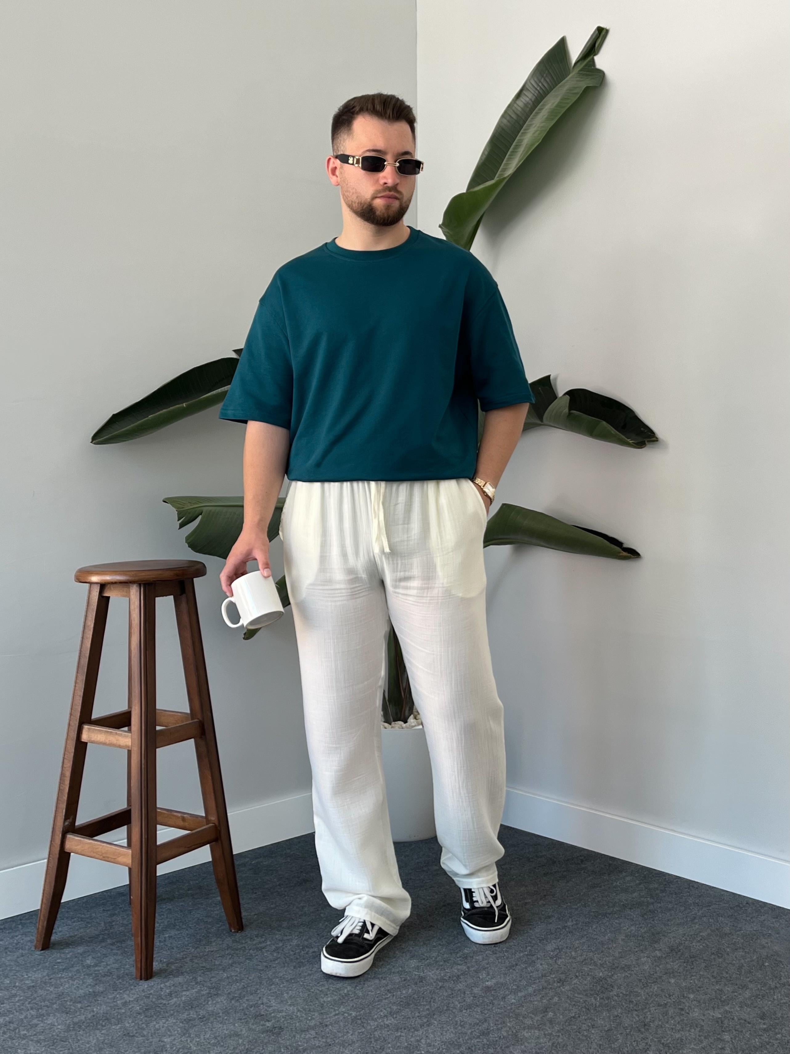 Petrol Cotton Basic Oversize T-shirt