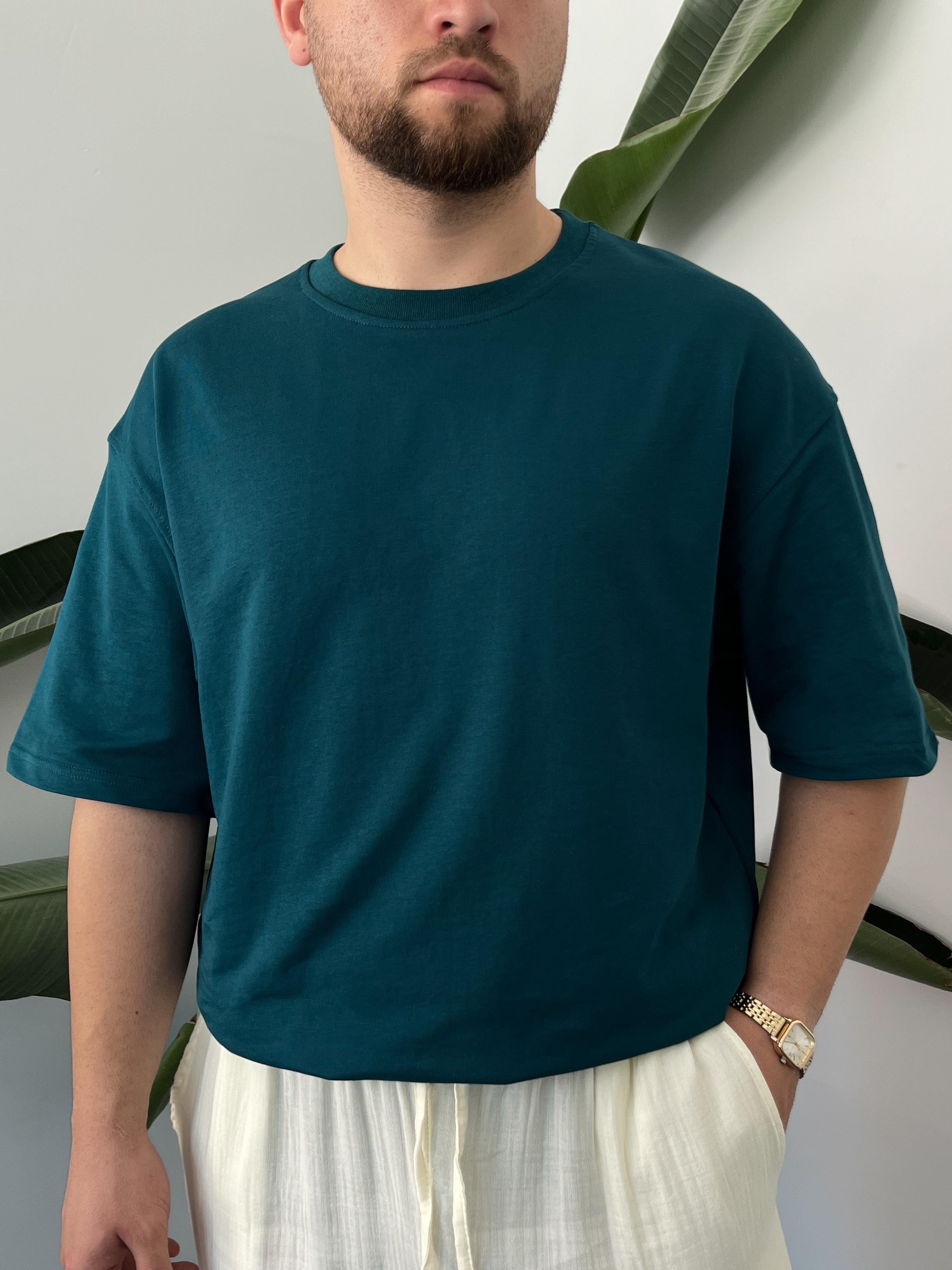 Petrol Cotton Basic Oversize T-shirt