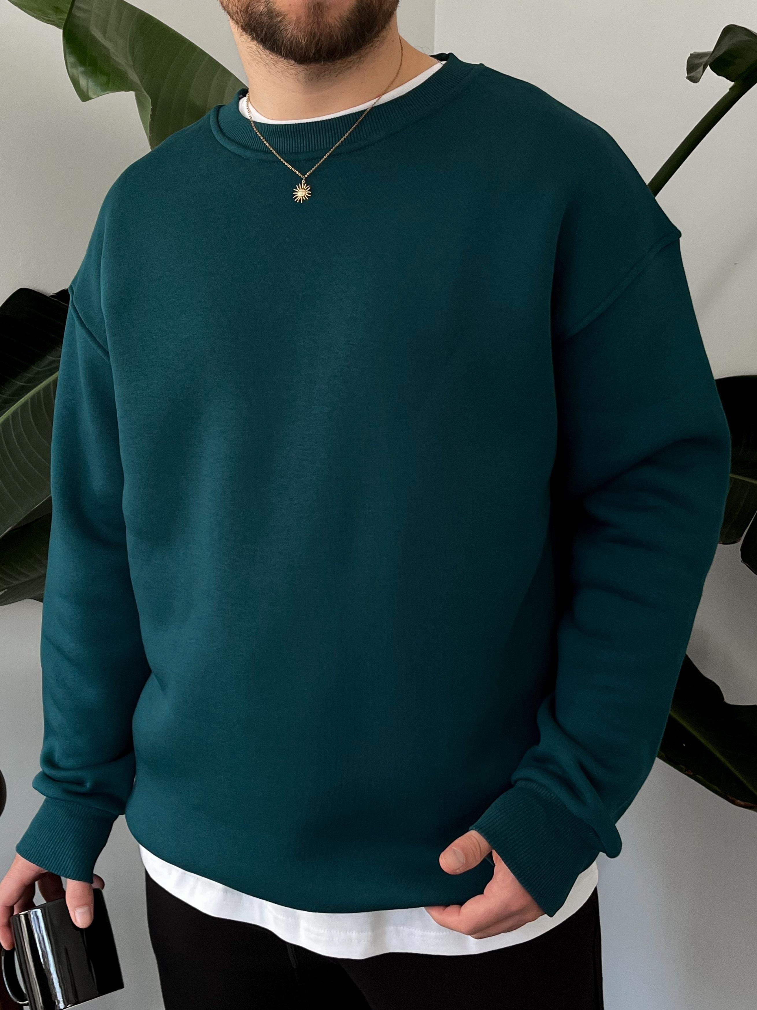 Petrol Üç İplik Şardonlu Basic Sweatshirt