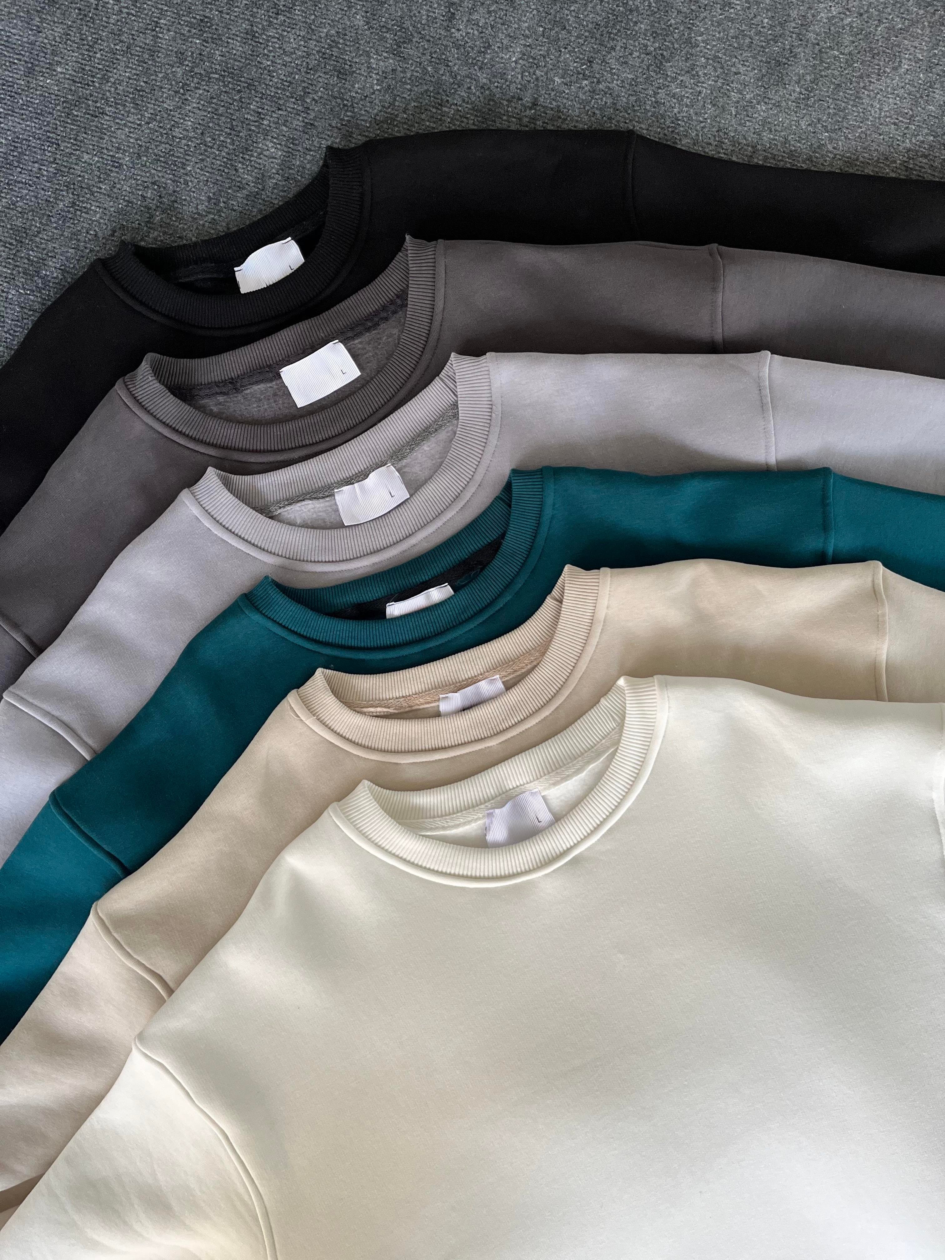Petrol Üç İplik Şardonlu Basic Sweatshirt