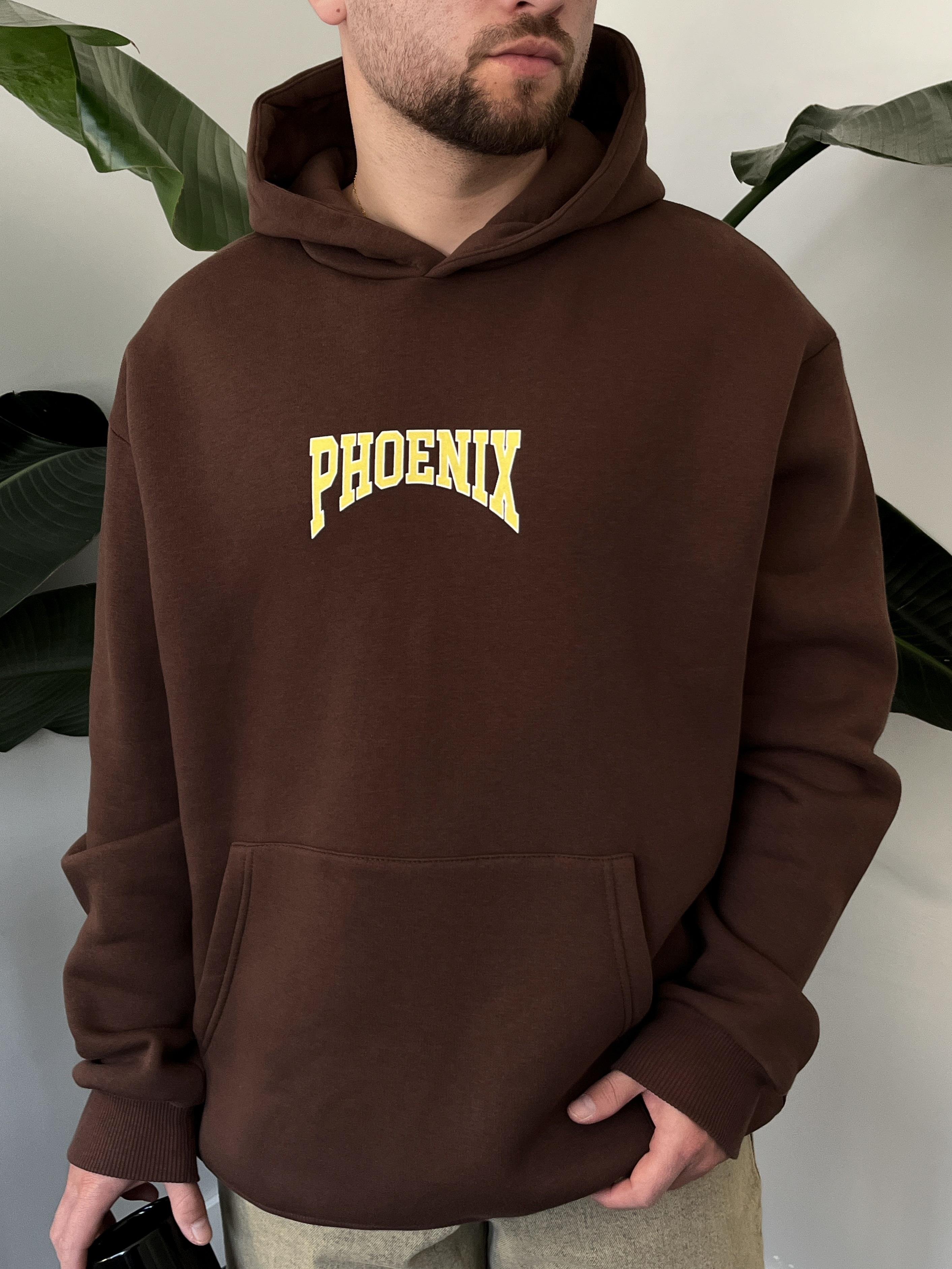 Phoenix Baskılı Üç İplik Şardonlu Oversize Hoodie