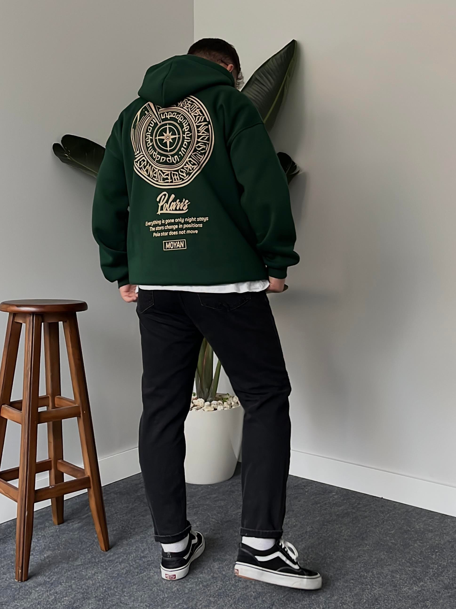 Polaris Baskılı Yeşil Oversize Hoodie