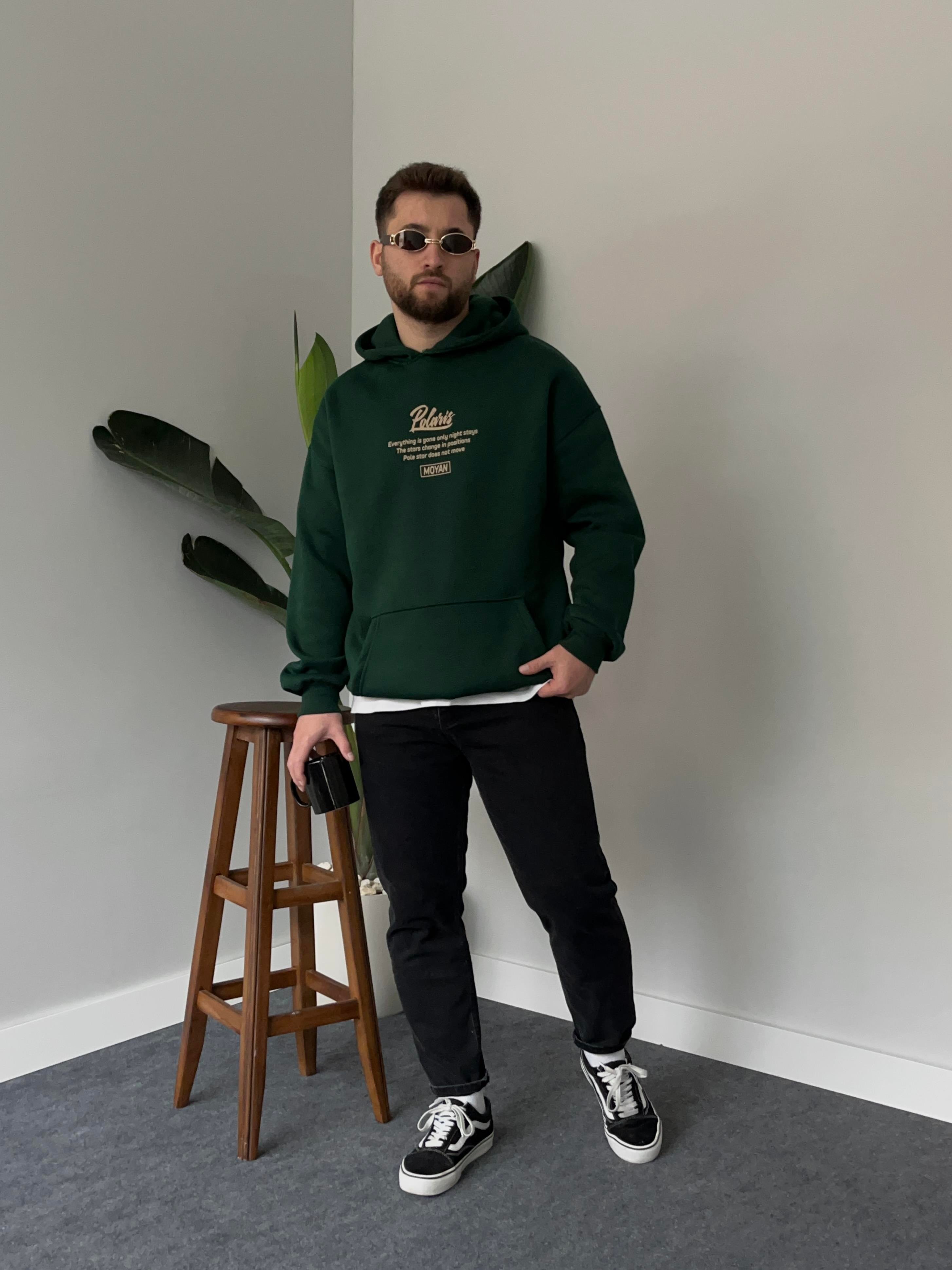 Polaris Baskılı Yeşil Oversize Hoodie