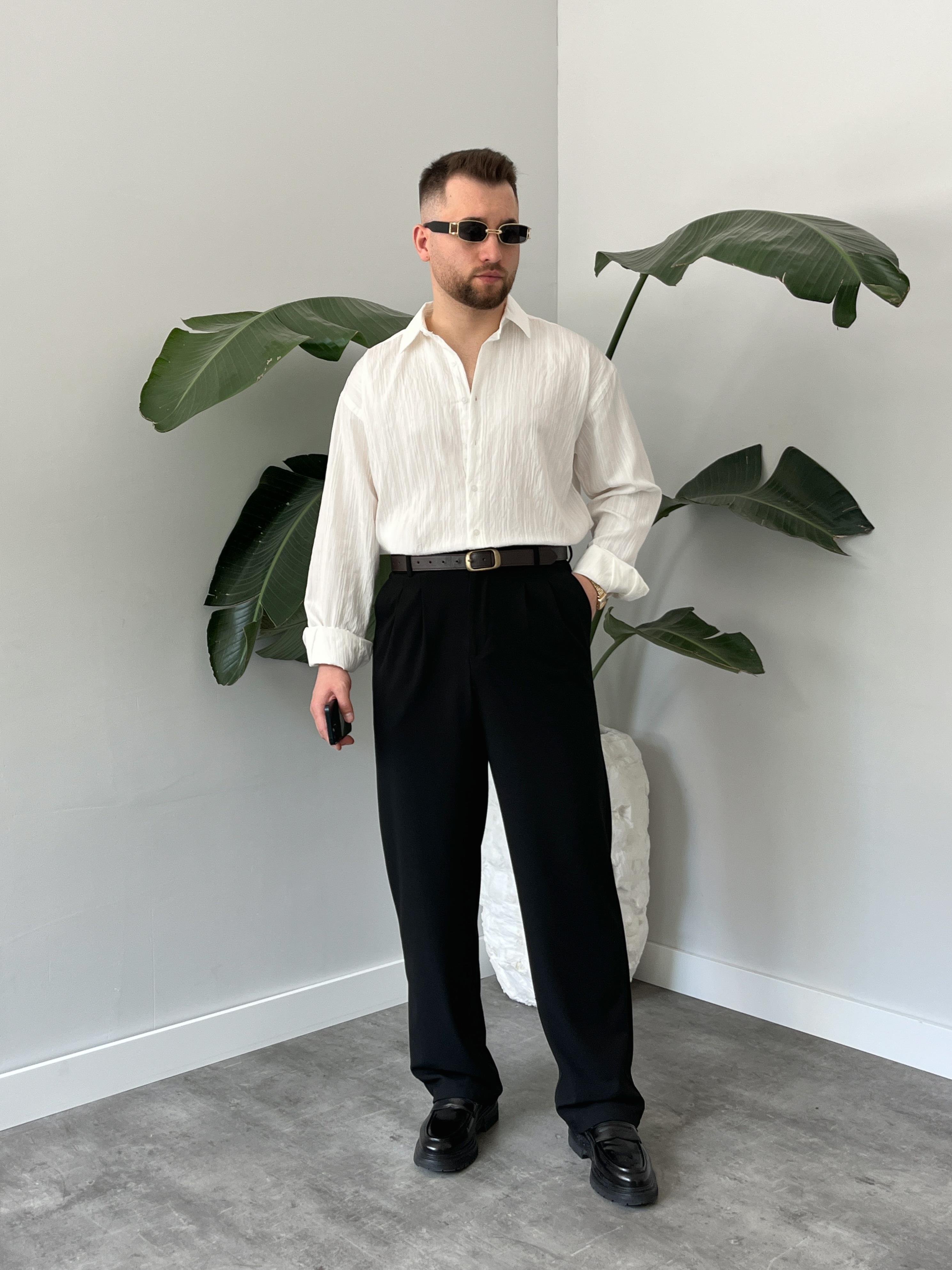 Ravel Beyaz Çizgili Oversize Gömlek 