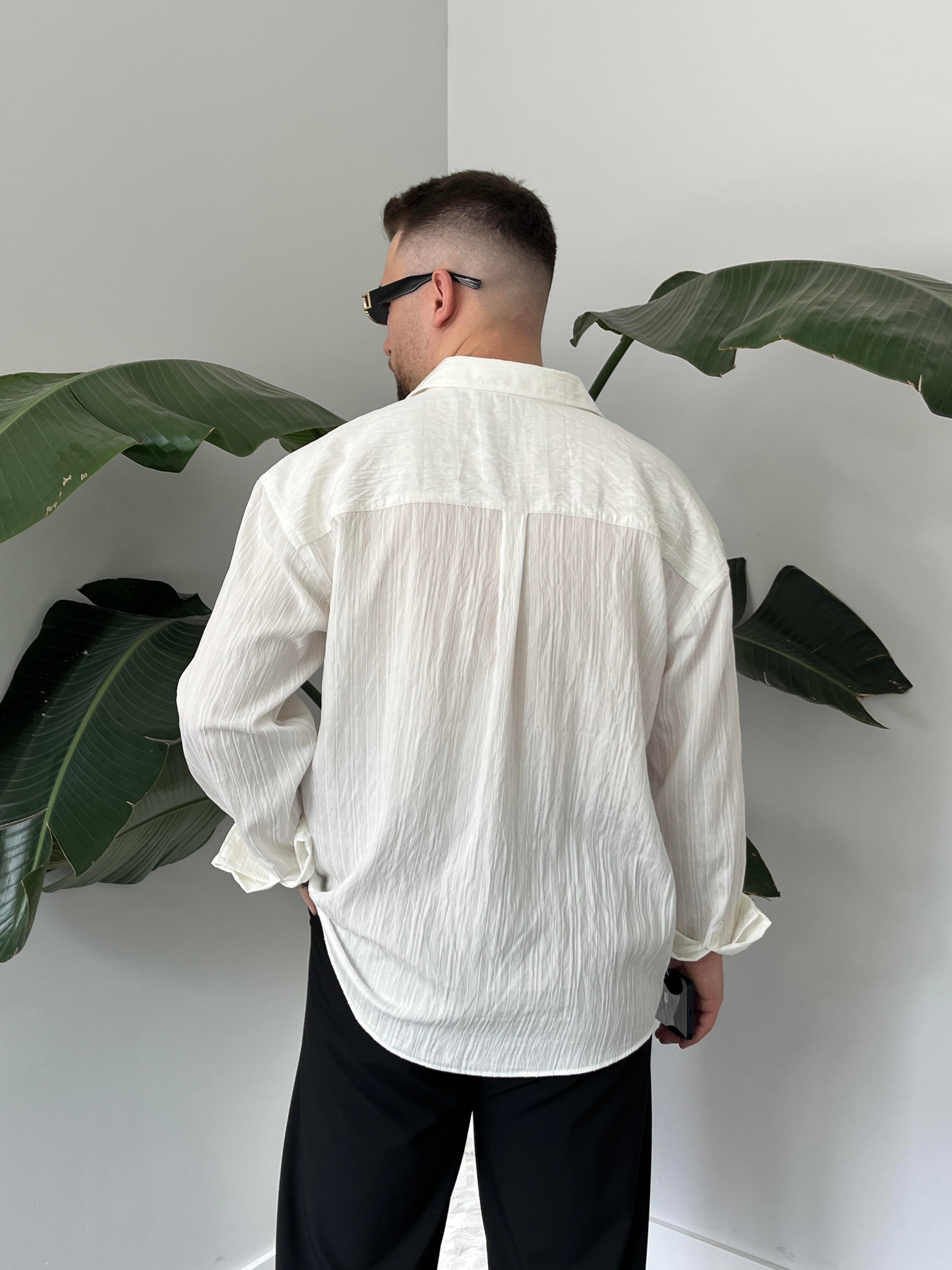 Ravel Beyaz Çizgili Oversize Gömlek 