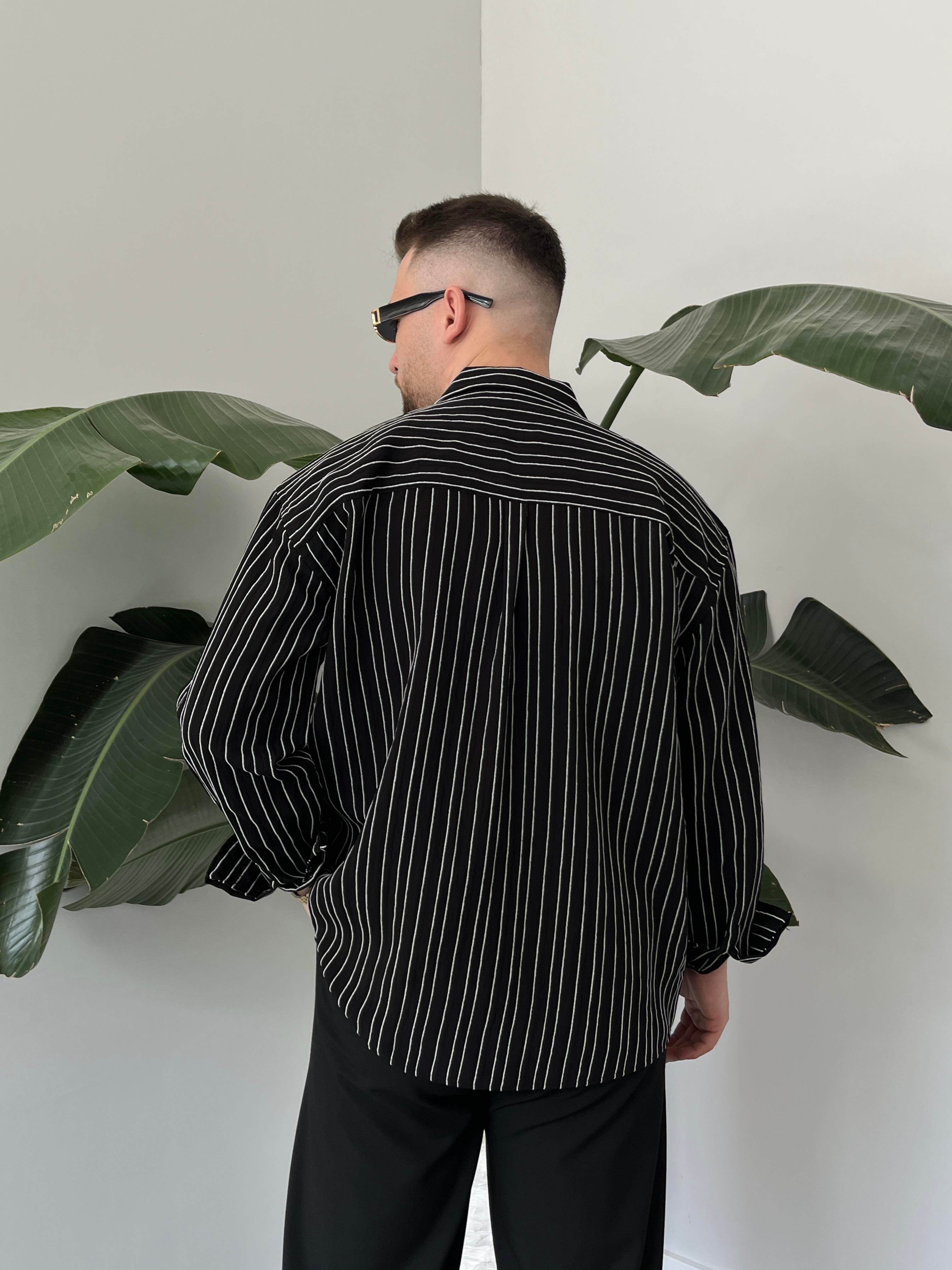 Ravel Siyah Çizgili Oversize Gömlek 