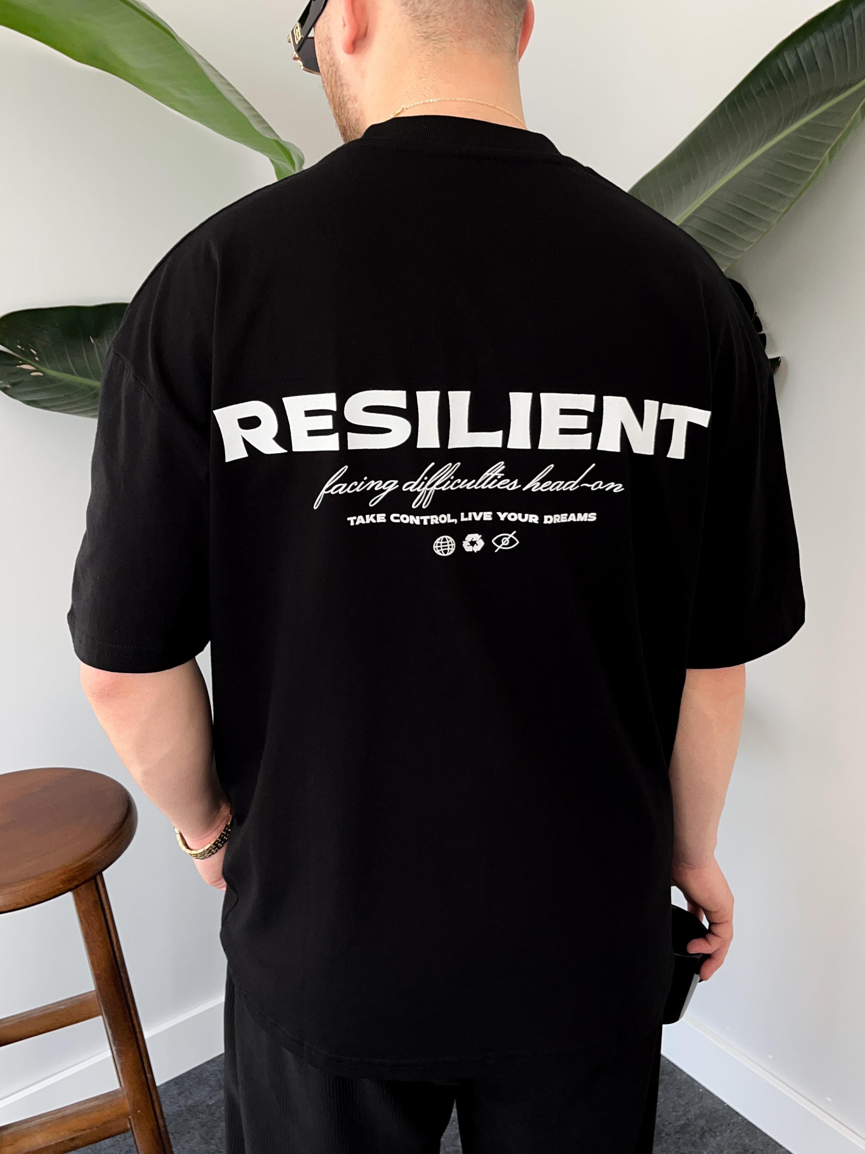 Resilient Baskılı Siyah Oversize T-shirt