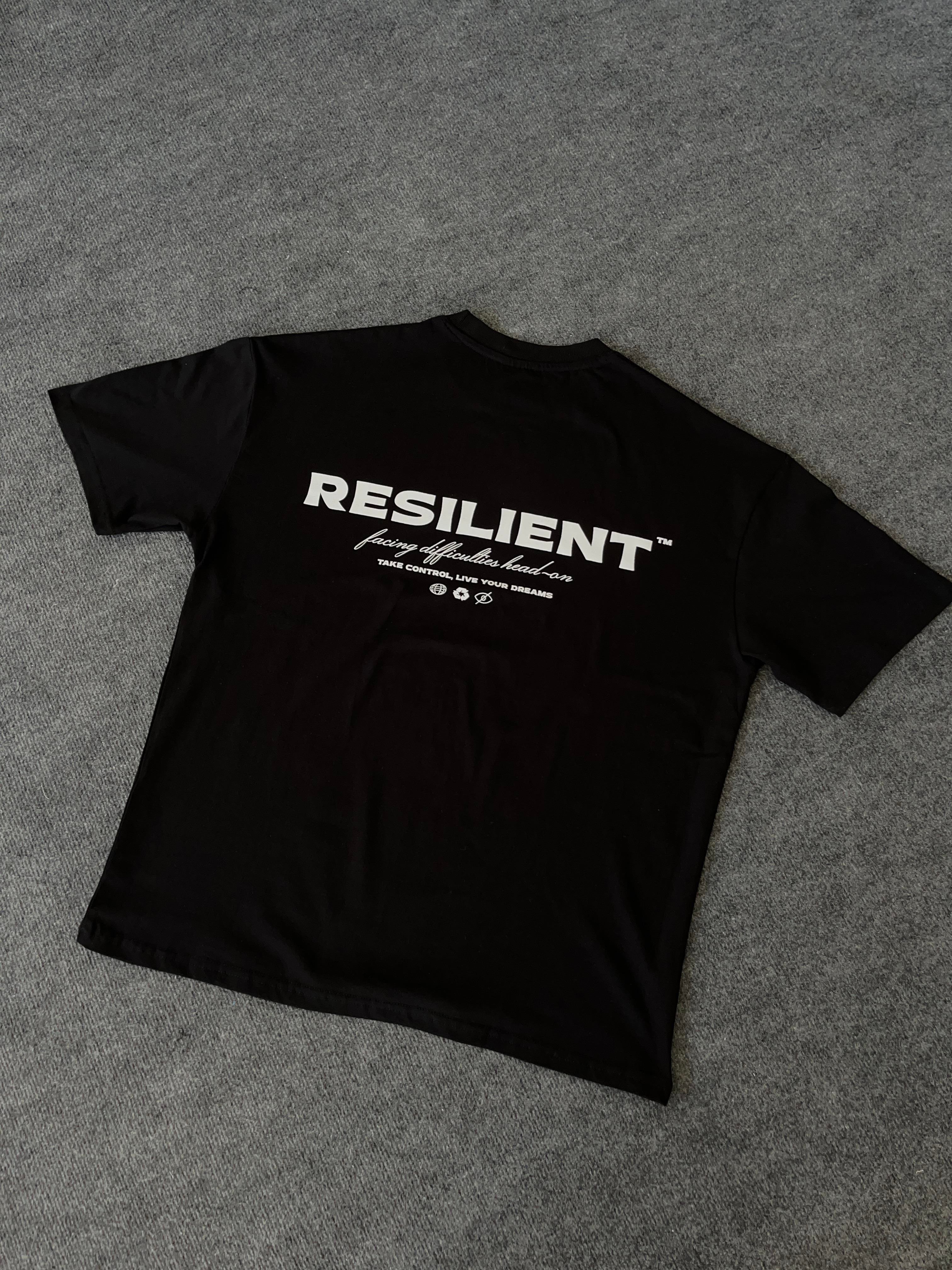 Resilient Baskılı Siyah Oversize T-shirt