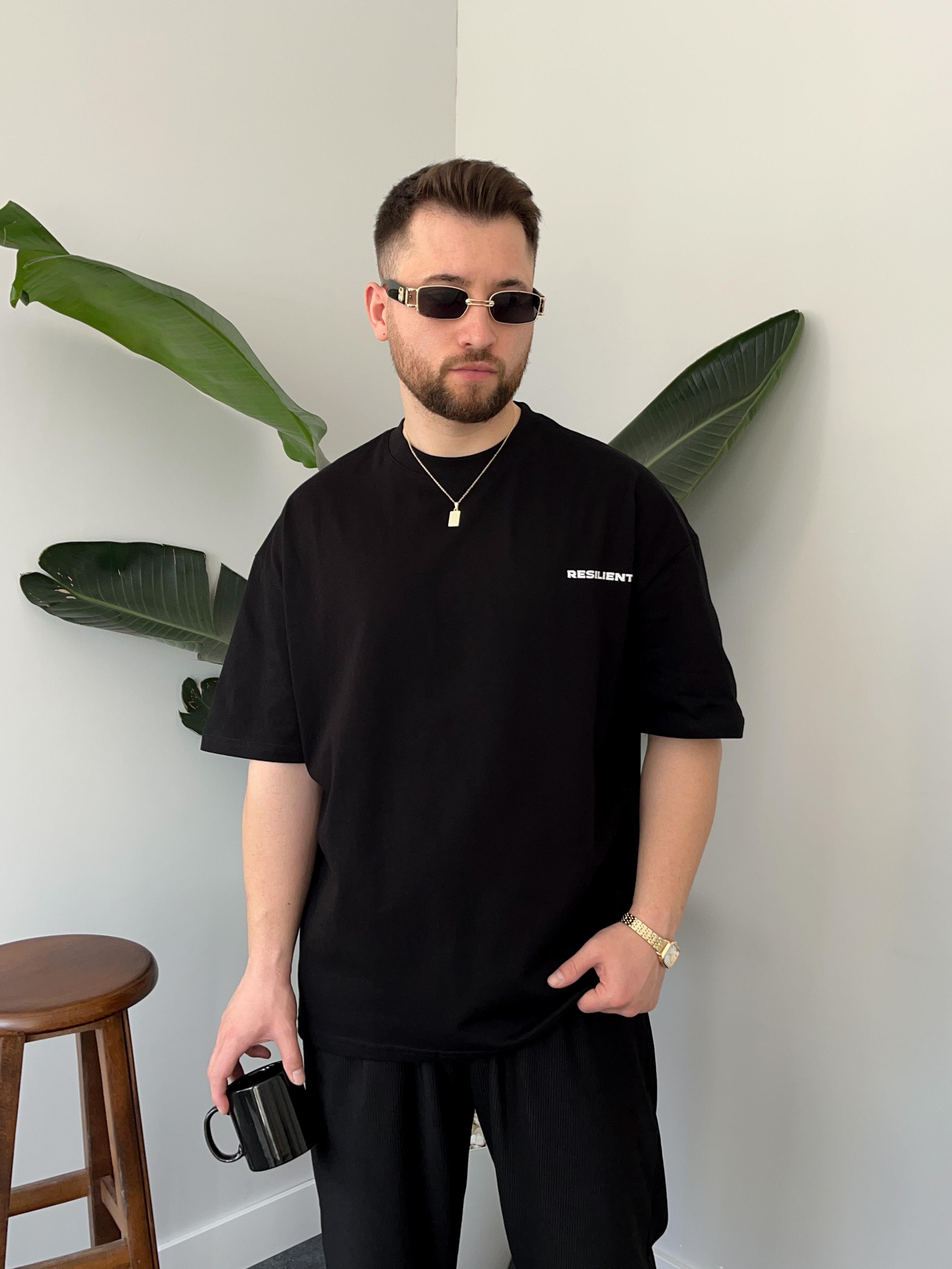 Resilient Baskılı Siyah Oversize T-shirt