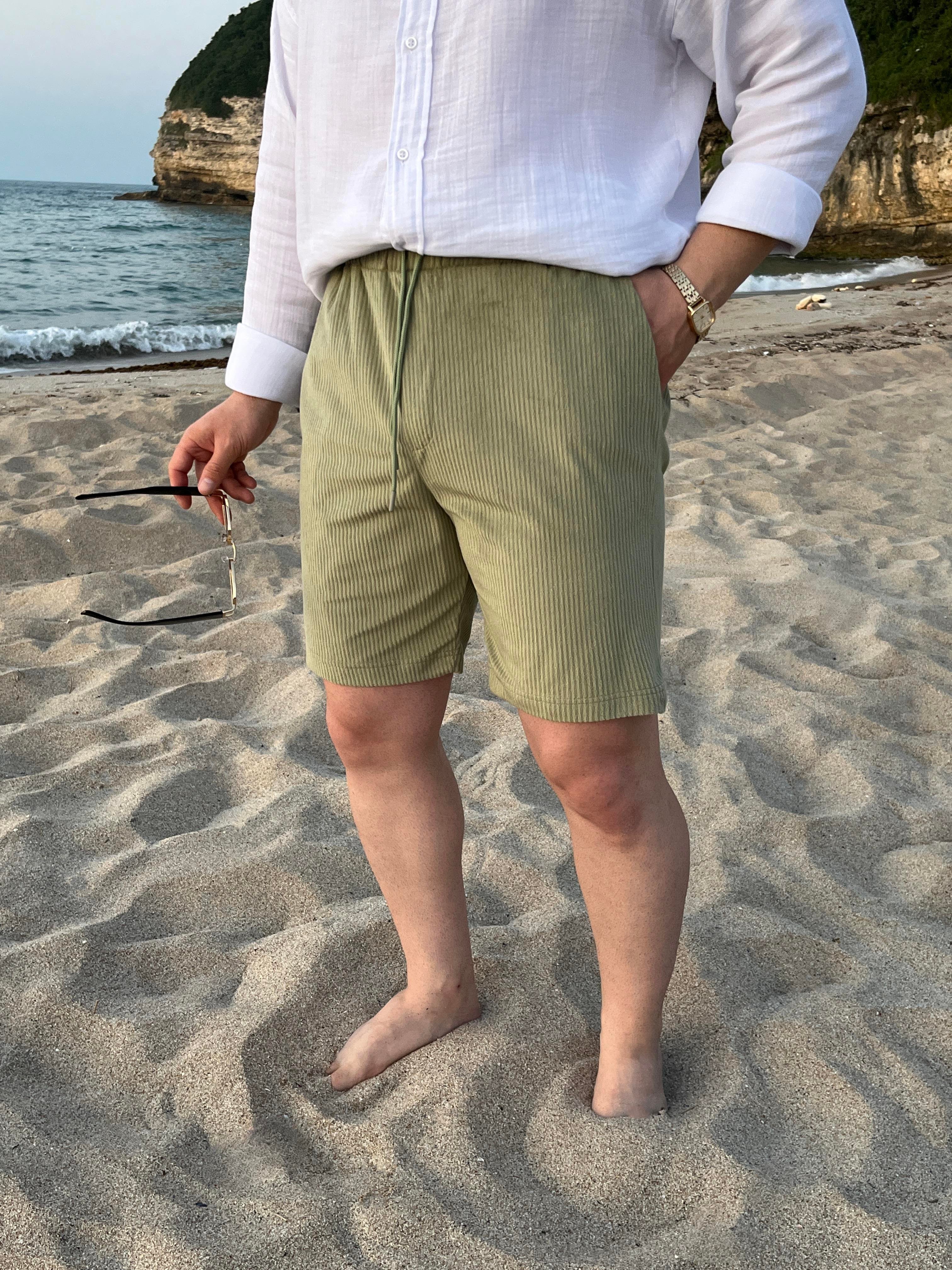 Ribber Yeşil Fitilli Şort