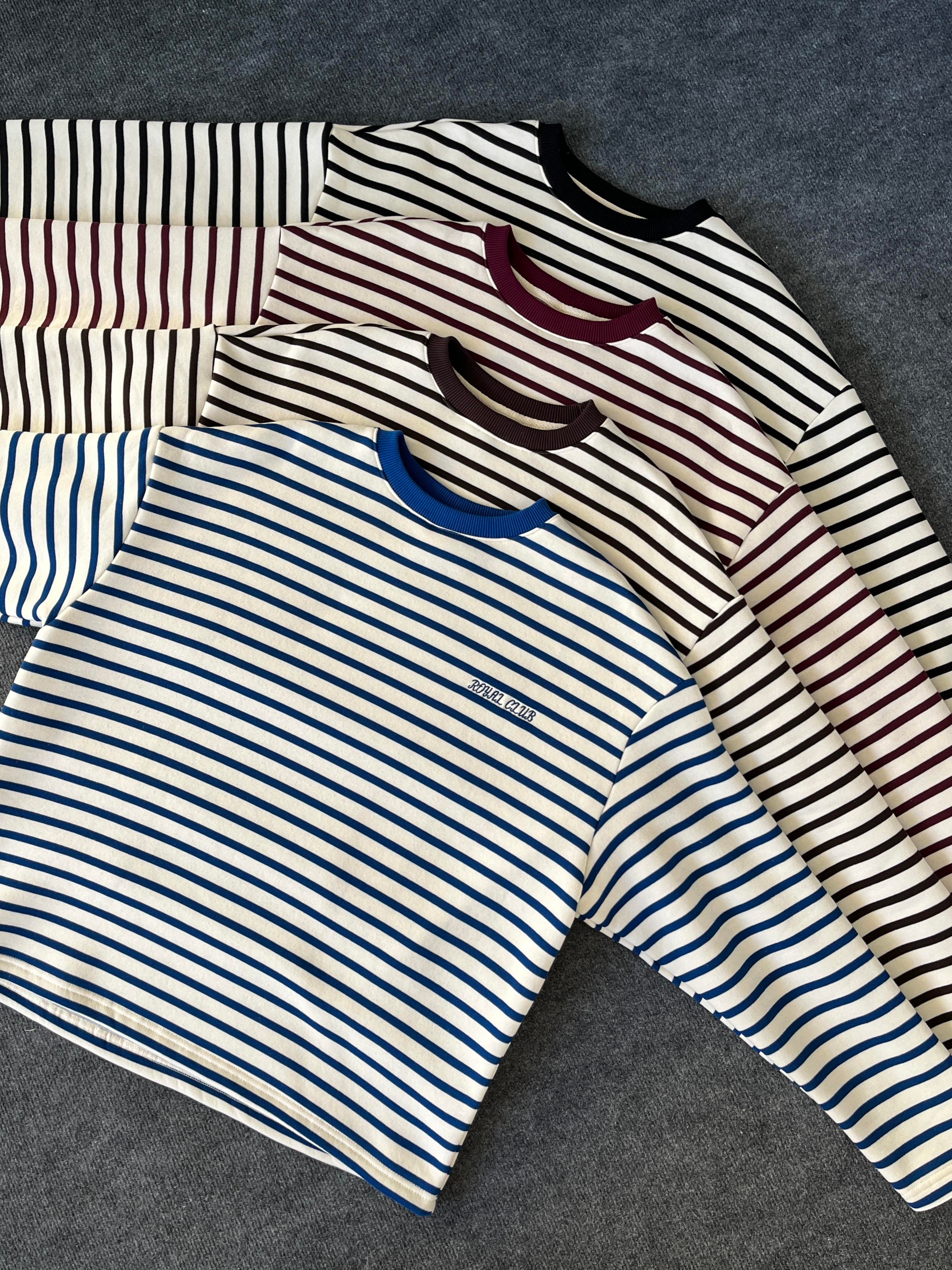 Royal Club Mavi Çizgili Üç İplik Şardonlu Sweatshirt 
