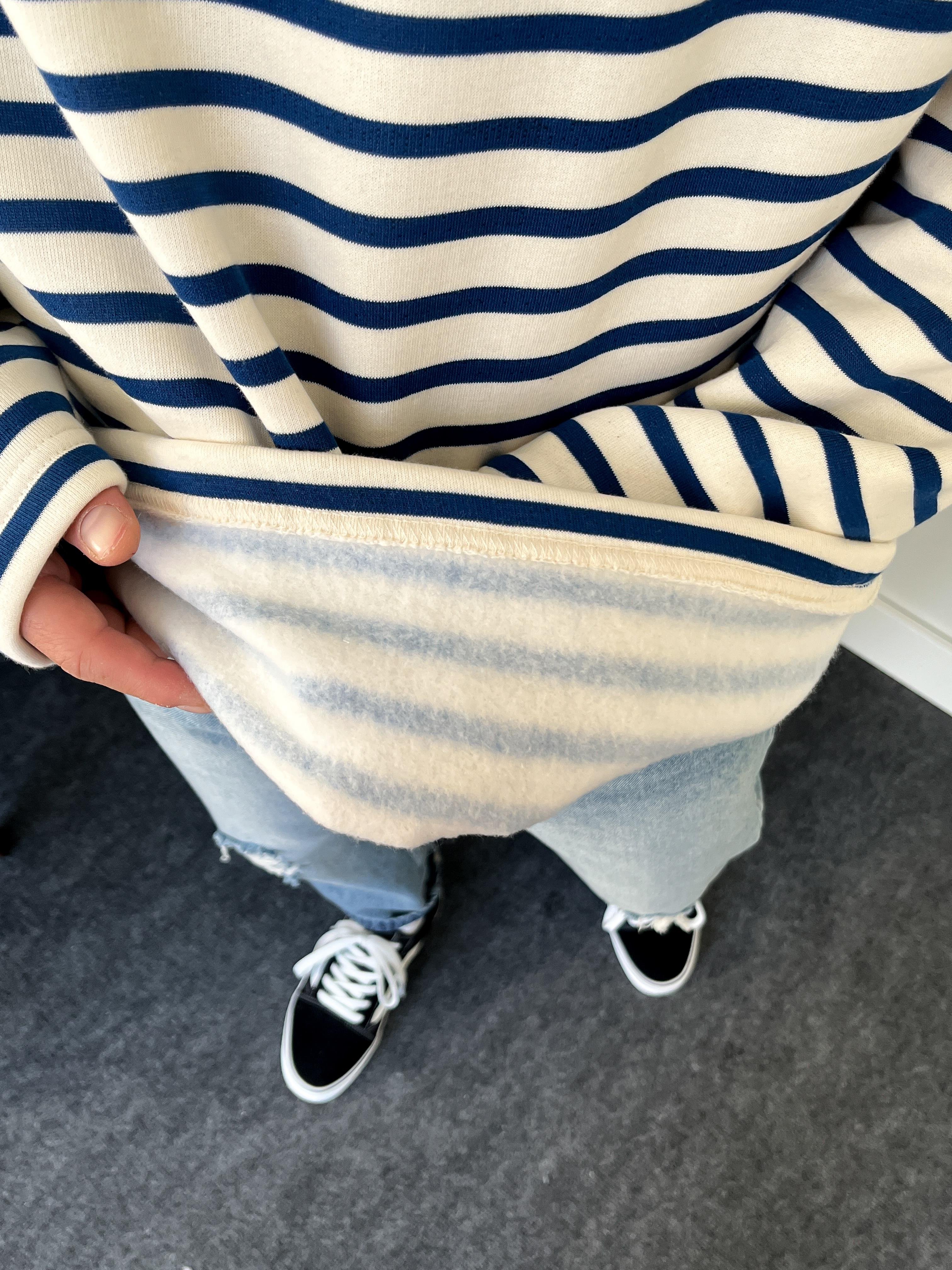 Royal Club Mavi Çizgili Üç İplik Şardonlu Sweatshirt 