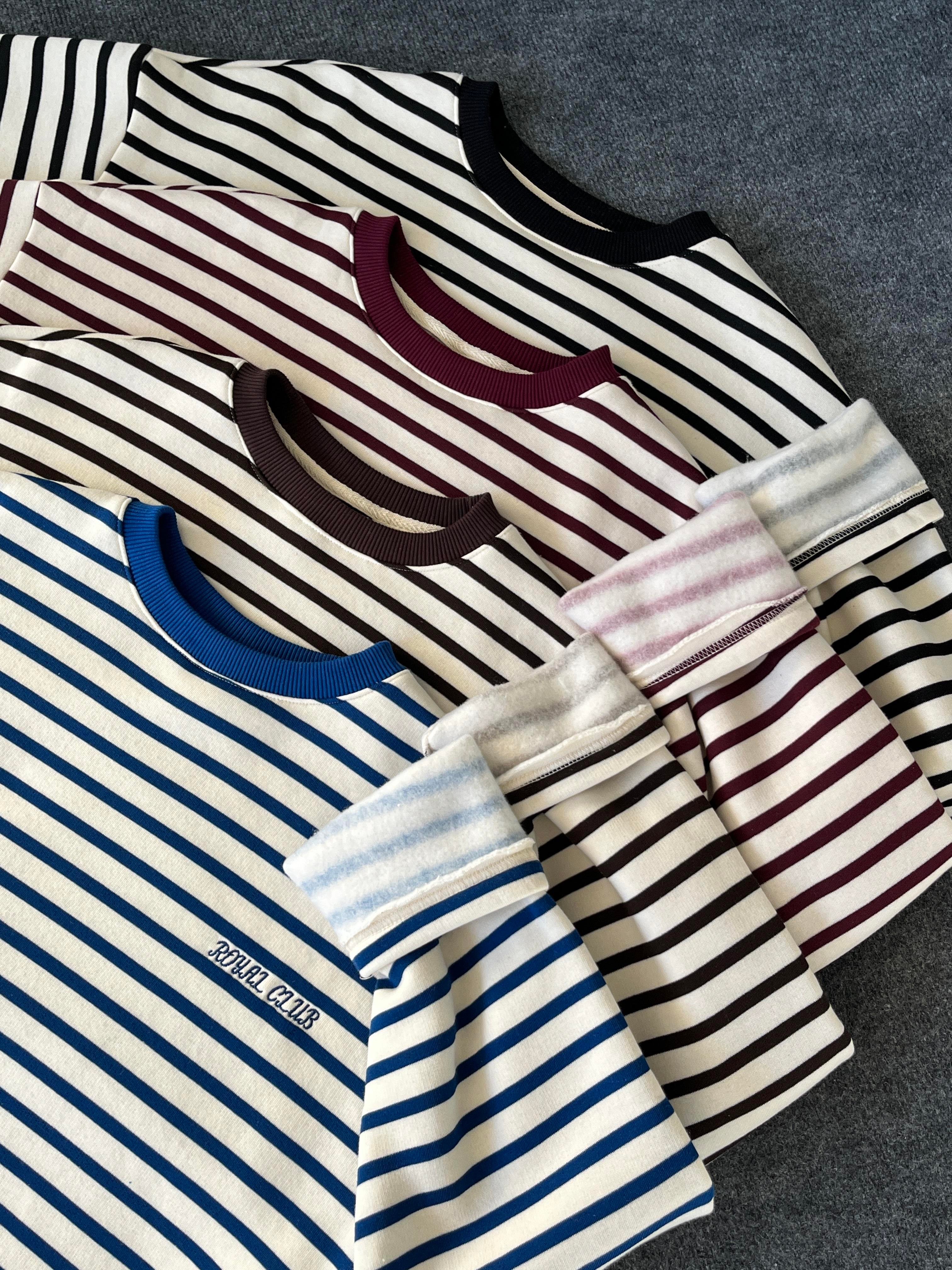 Royal Club Siyah Çizgili Üç İplik Şardonlu Sweatshirt
