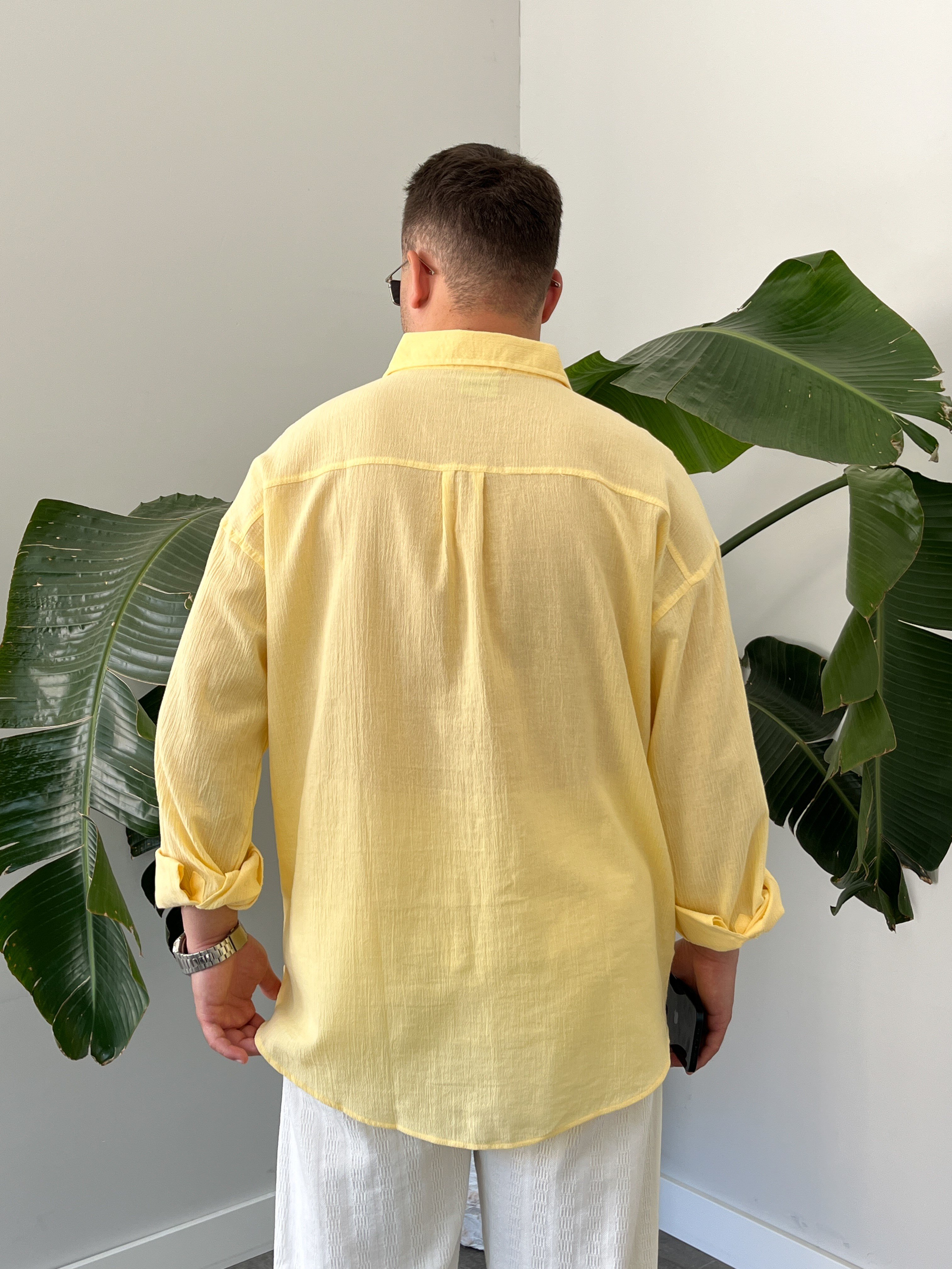 Sarı Krinkıl Oversize Gömlek