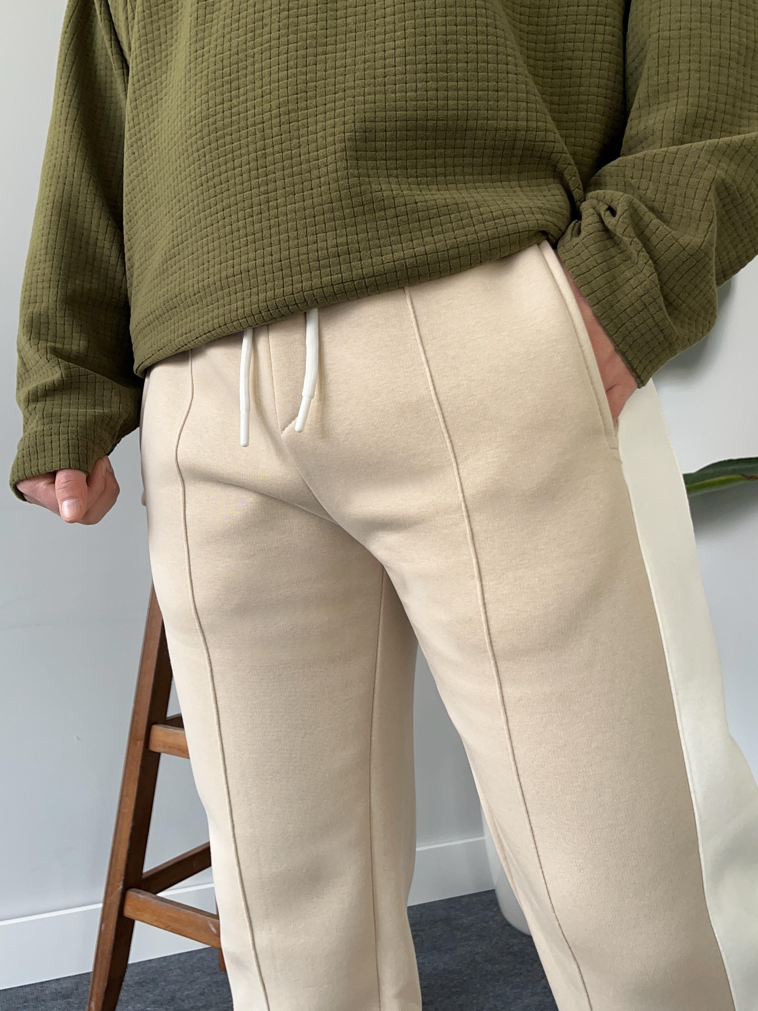 Şeritli Krem Baggy Eşofman