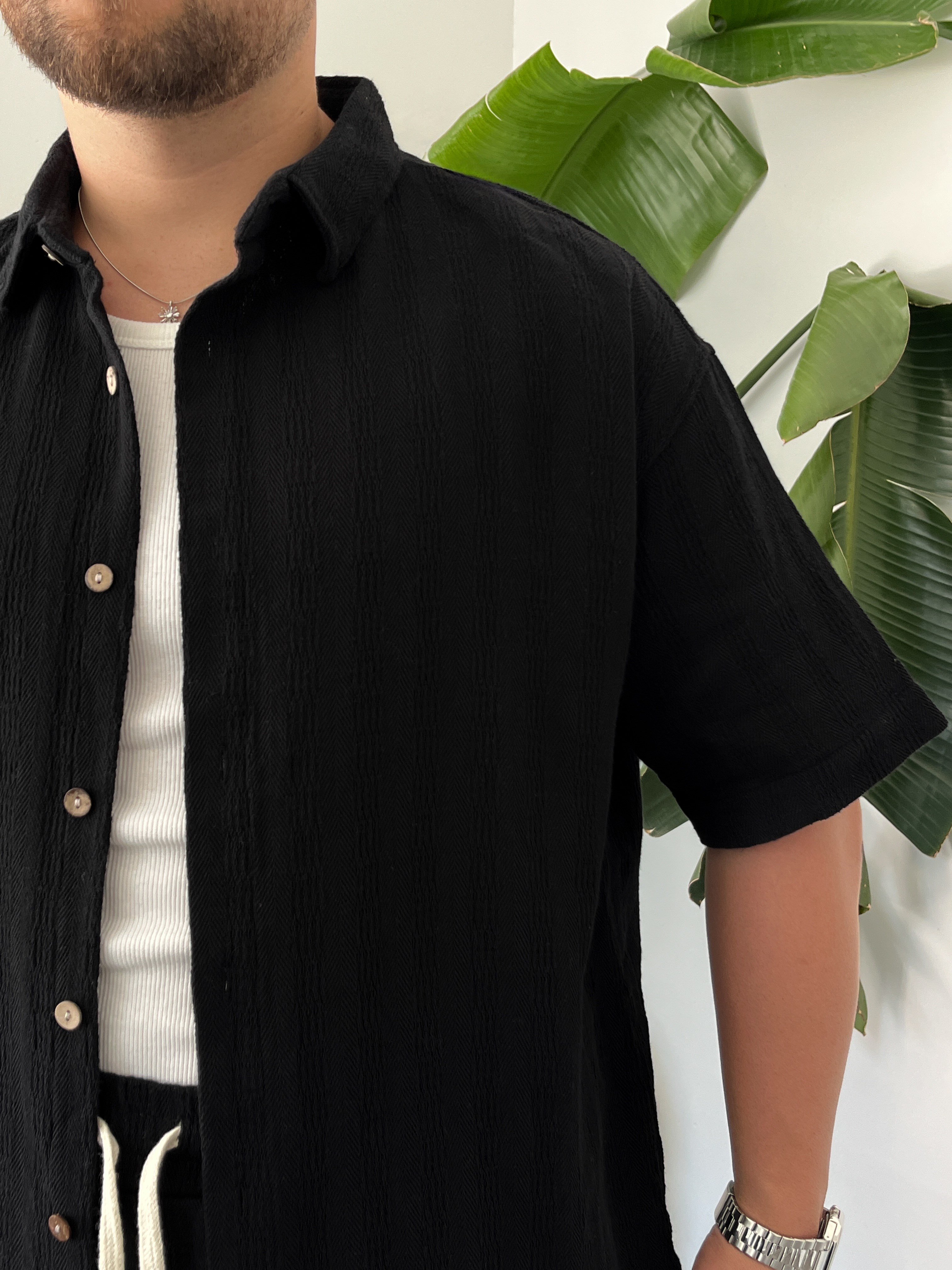 Siyah Alaçatı Casual Desenli Oversize Takım