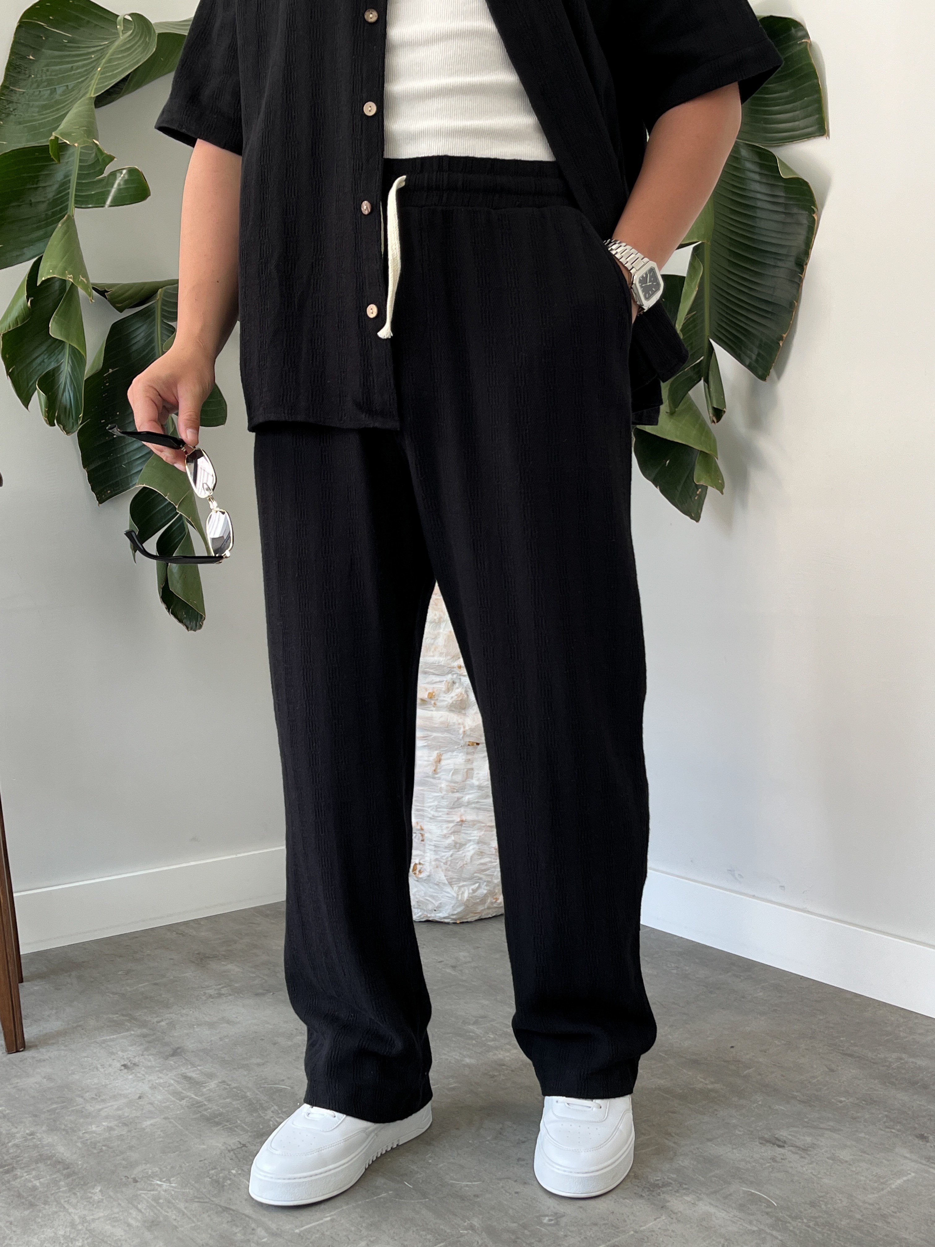 Siyah Alaçatı Casual Desenli Oversize Takım