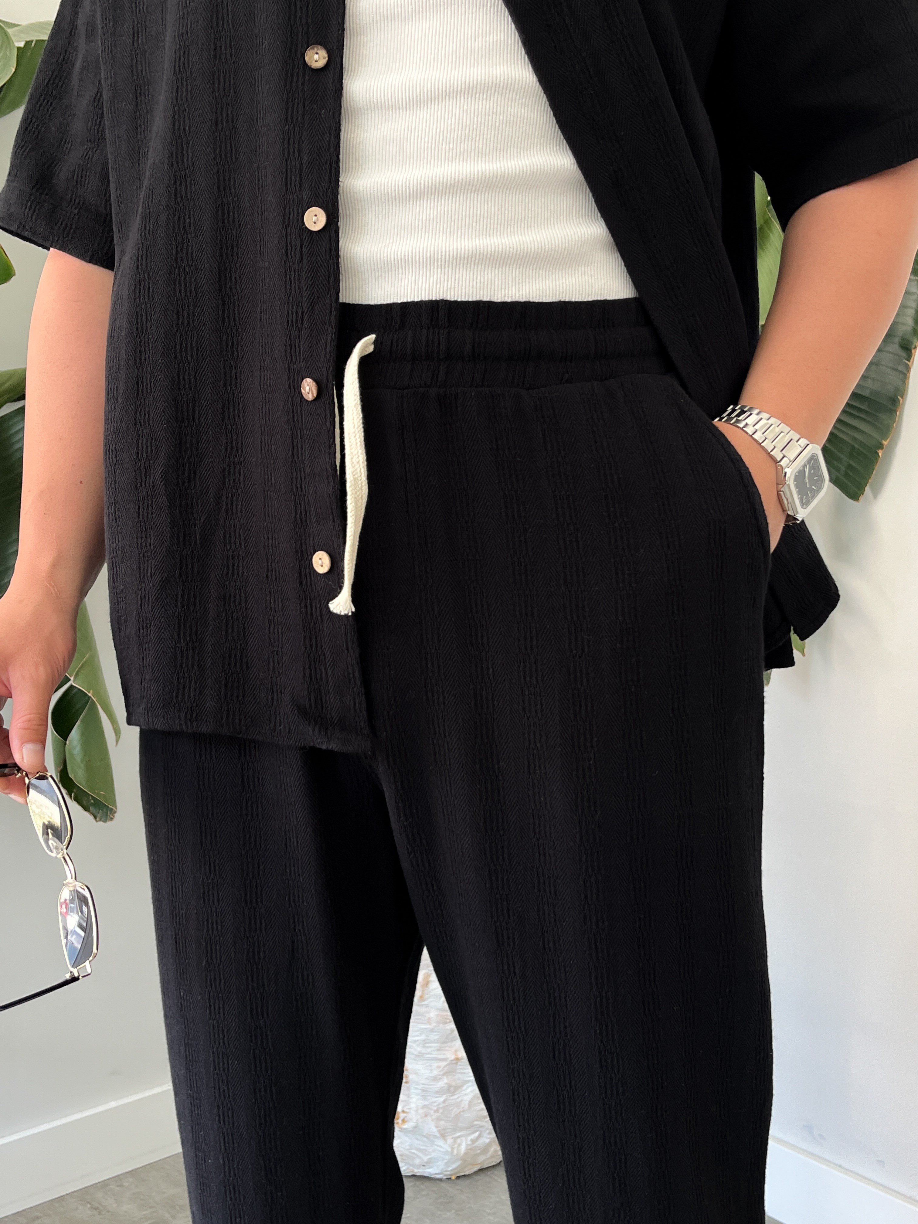 Siyah Alaçatı Casual Desenli Oversize Takım