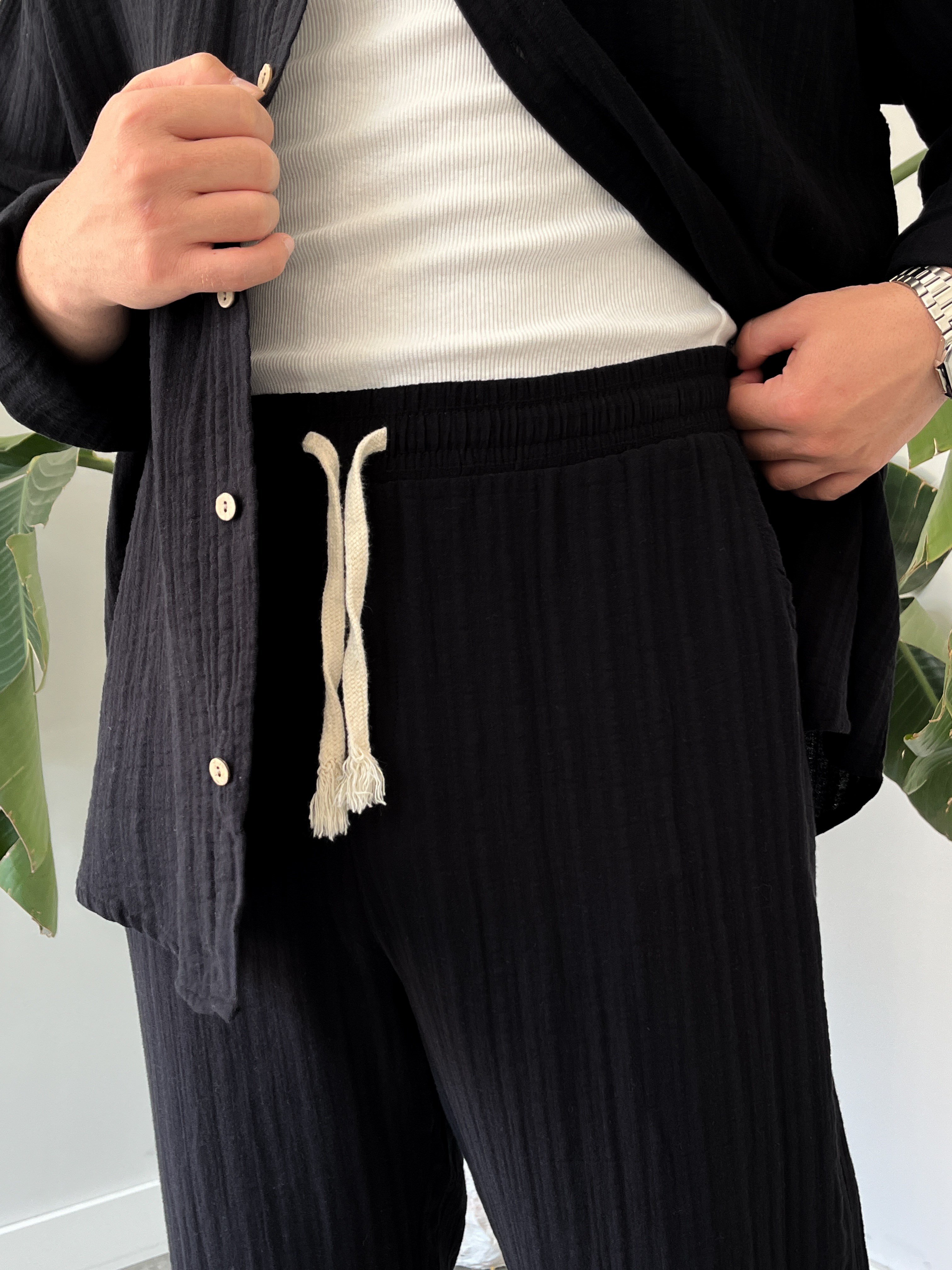Siyah Armürlü Müslin Oversize Takım