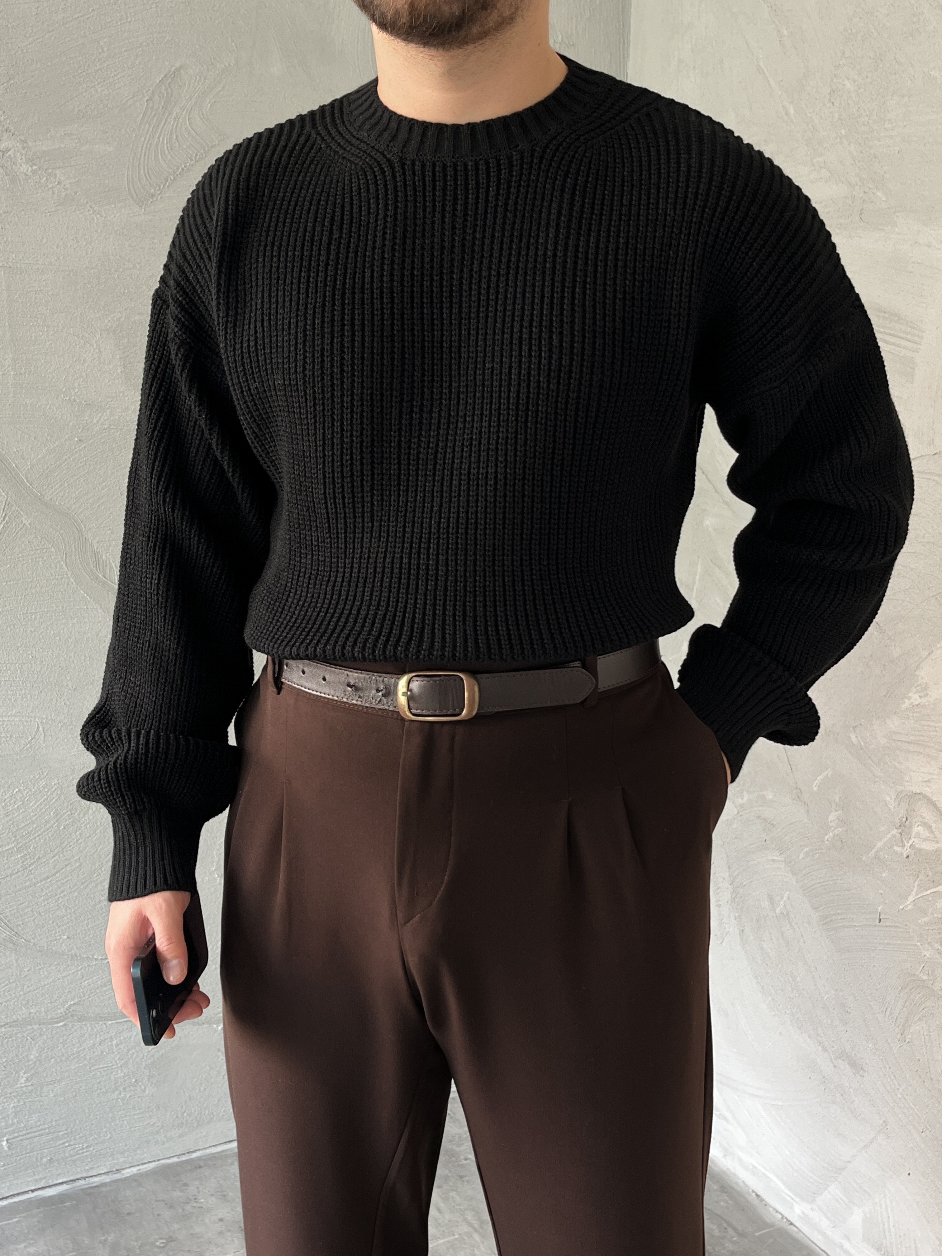 Siyah Basic Örgü Oversize Kazak