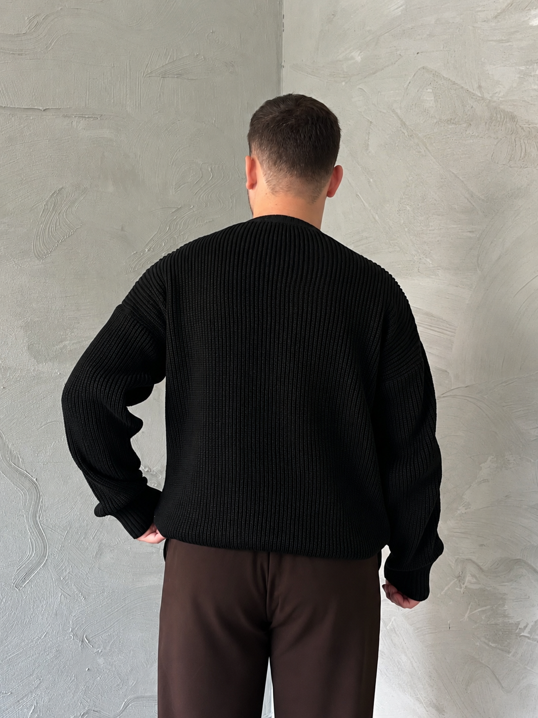 Siyah Basic Örgü Oversize Kazak