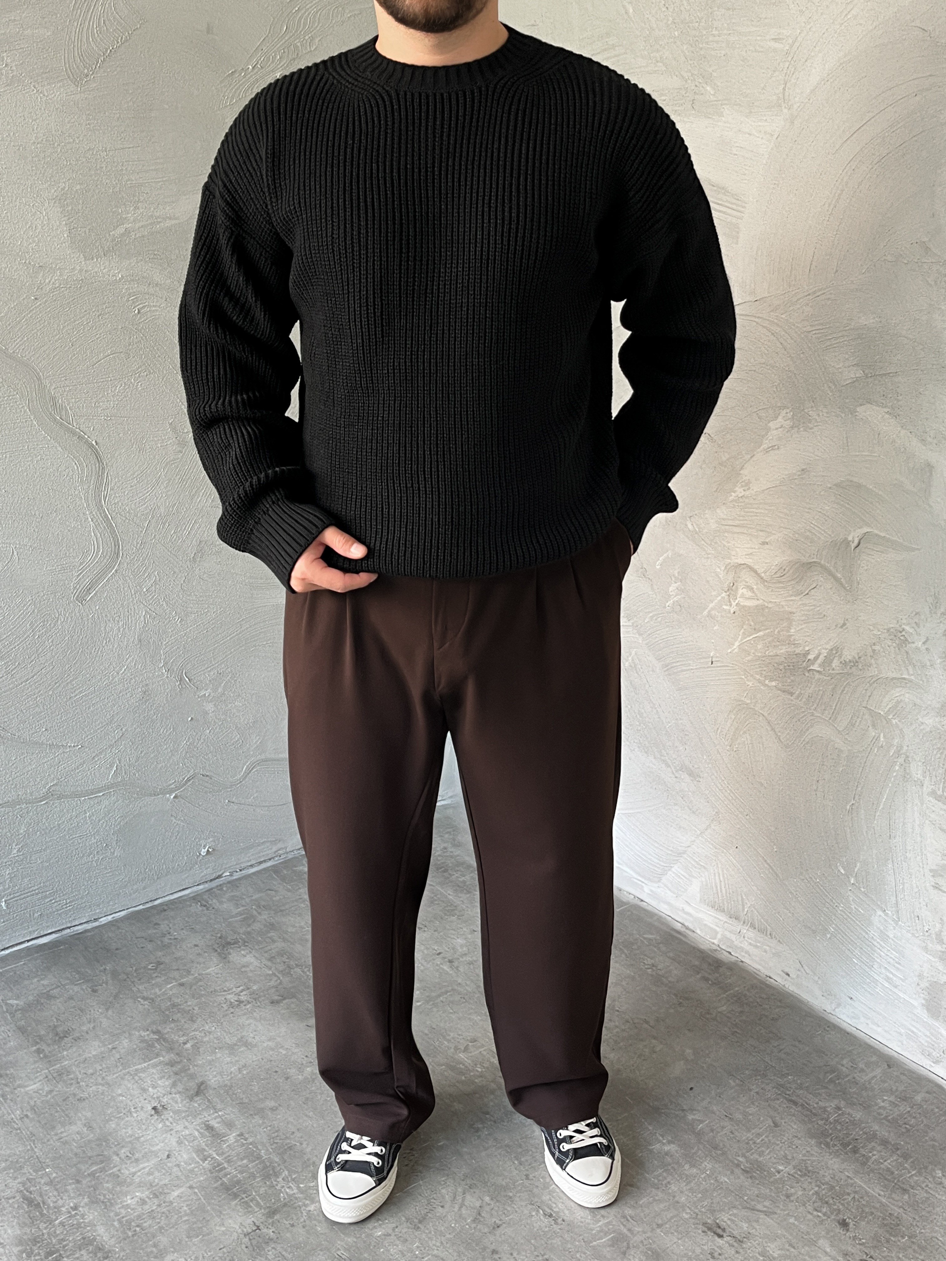 Siyah Basic Örgü Oversize Kazak