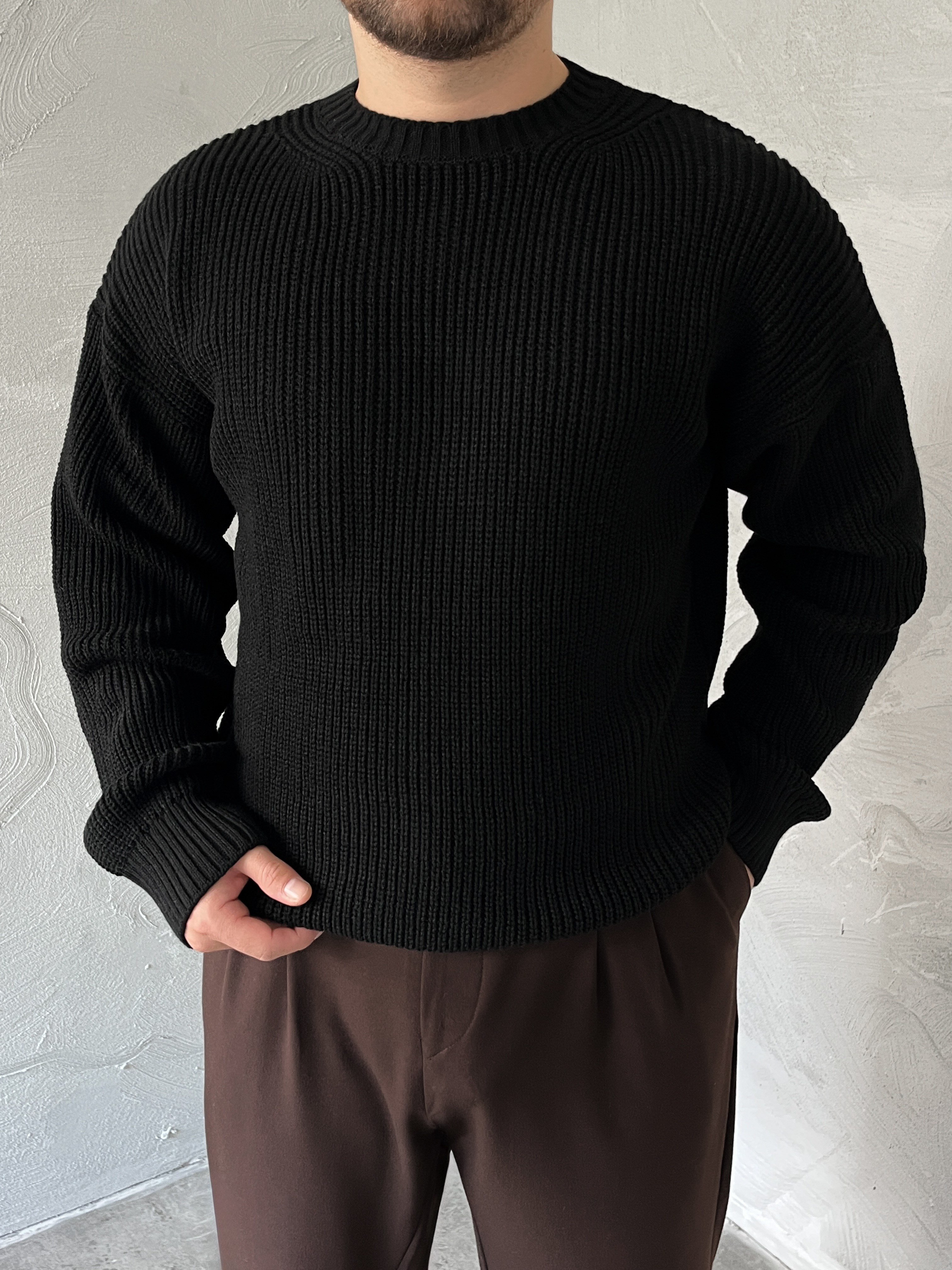 Siyah Basic Örgü Oversize Kazak