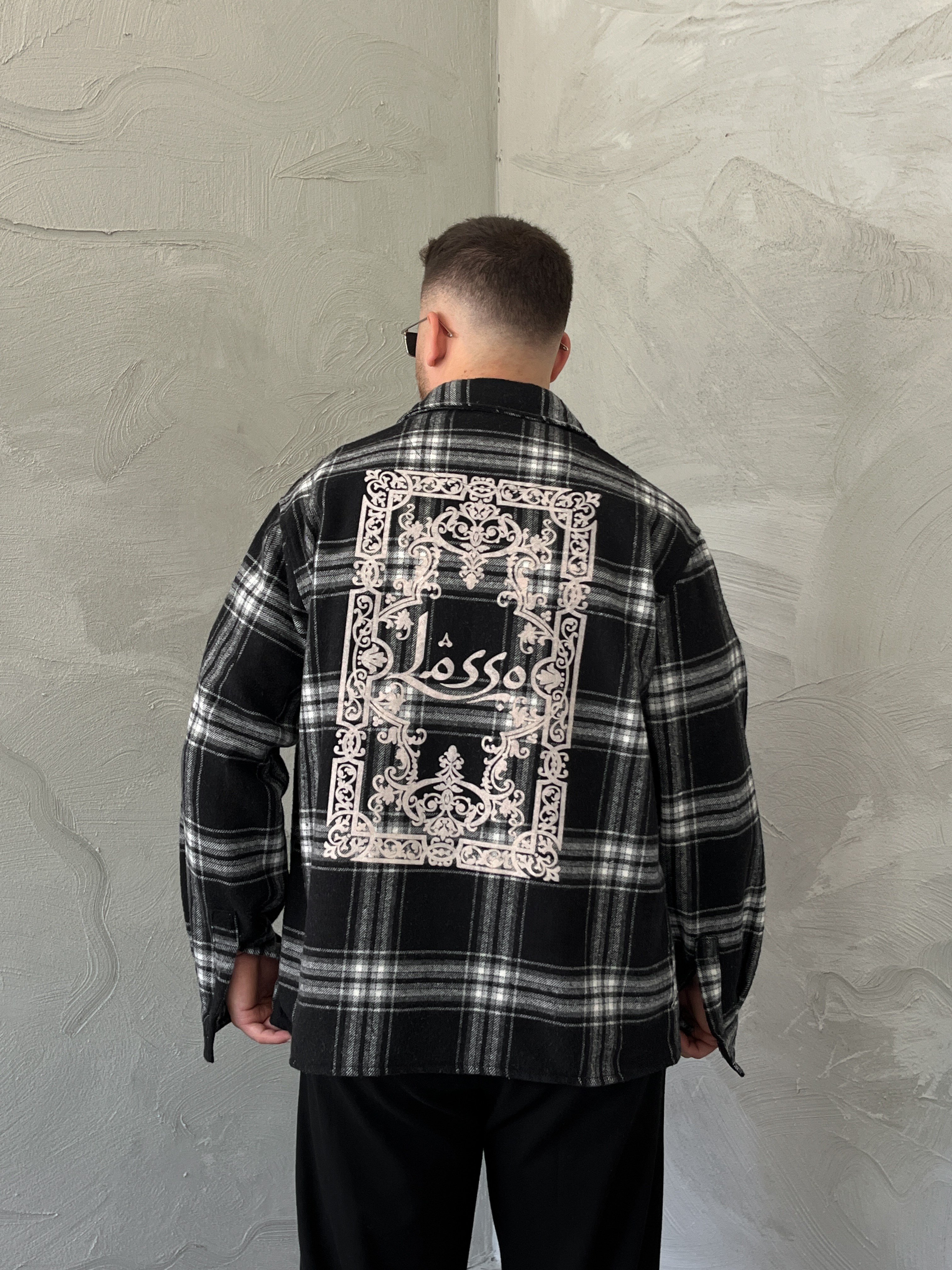 Siyah Baskılı Oversize Ekose Gömlek