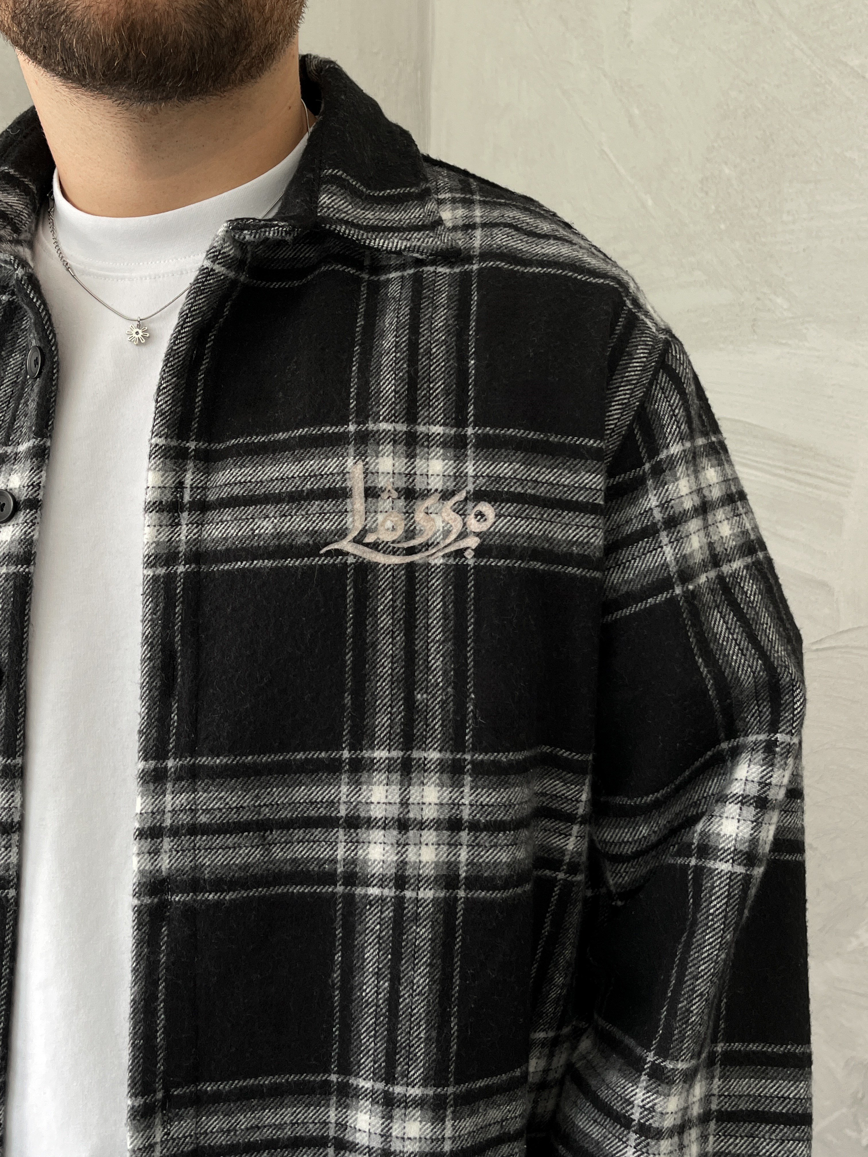 Siyah Baskılı Oversize Ekose Gömlek