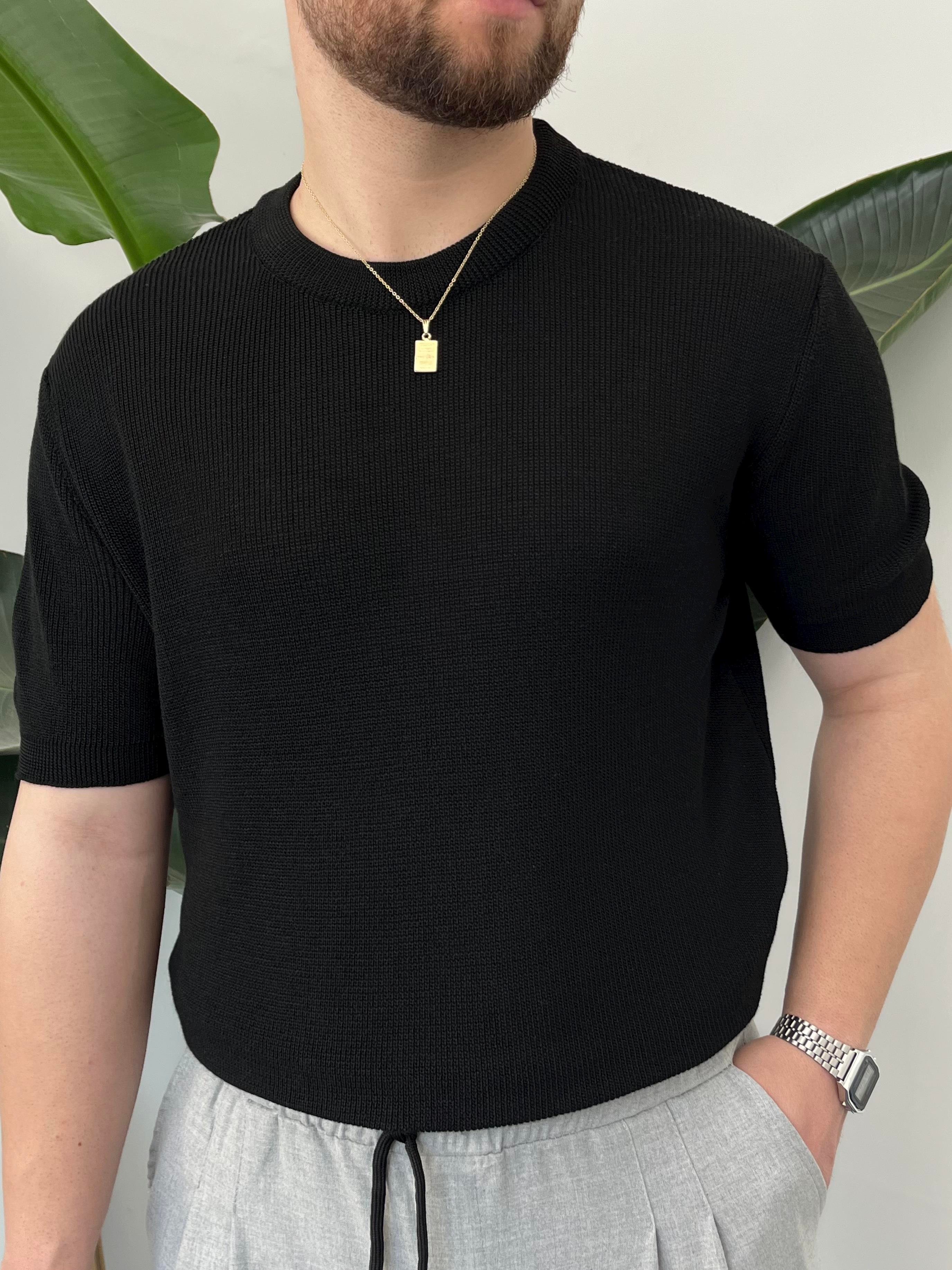Siyah Casual Örme Triko T-shirt