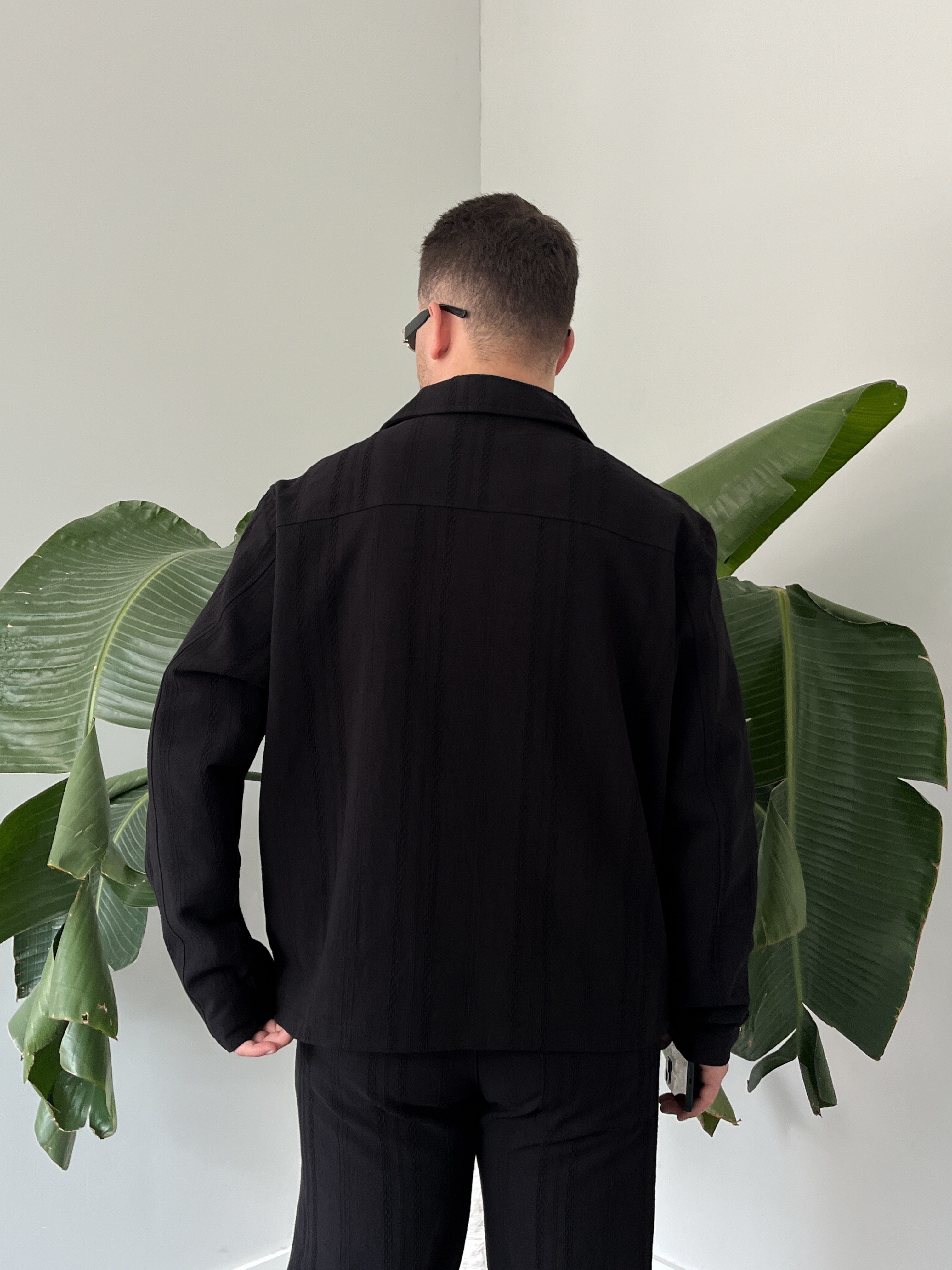 Siyah Chain Motif Relax Fit Keten Takım
