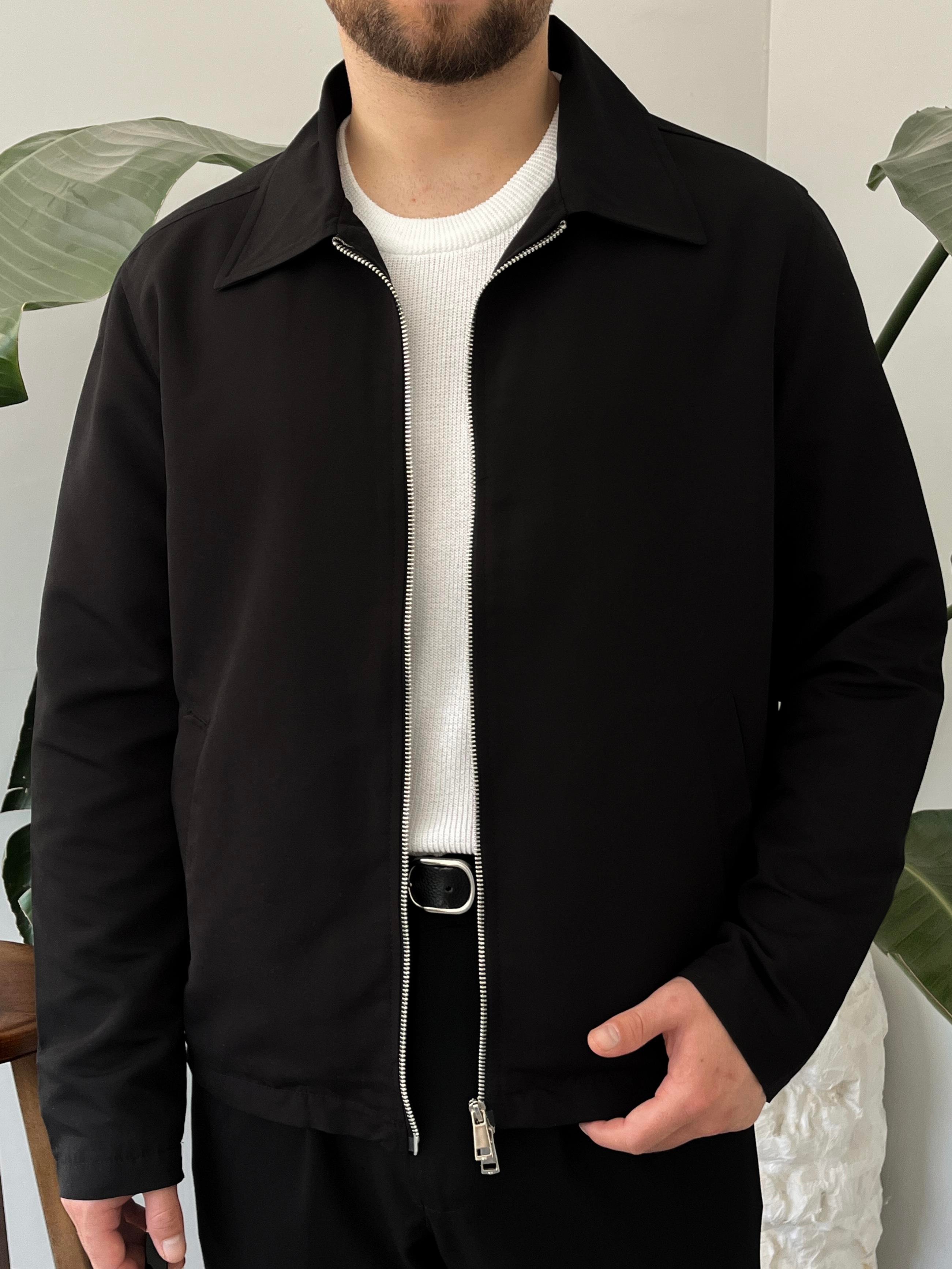 Siyah Çift Yön Fermuar Boxy Fit Casual Ceket