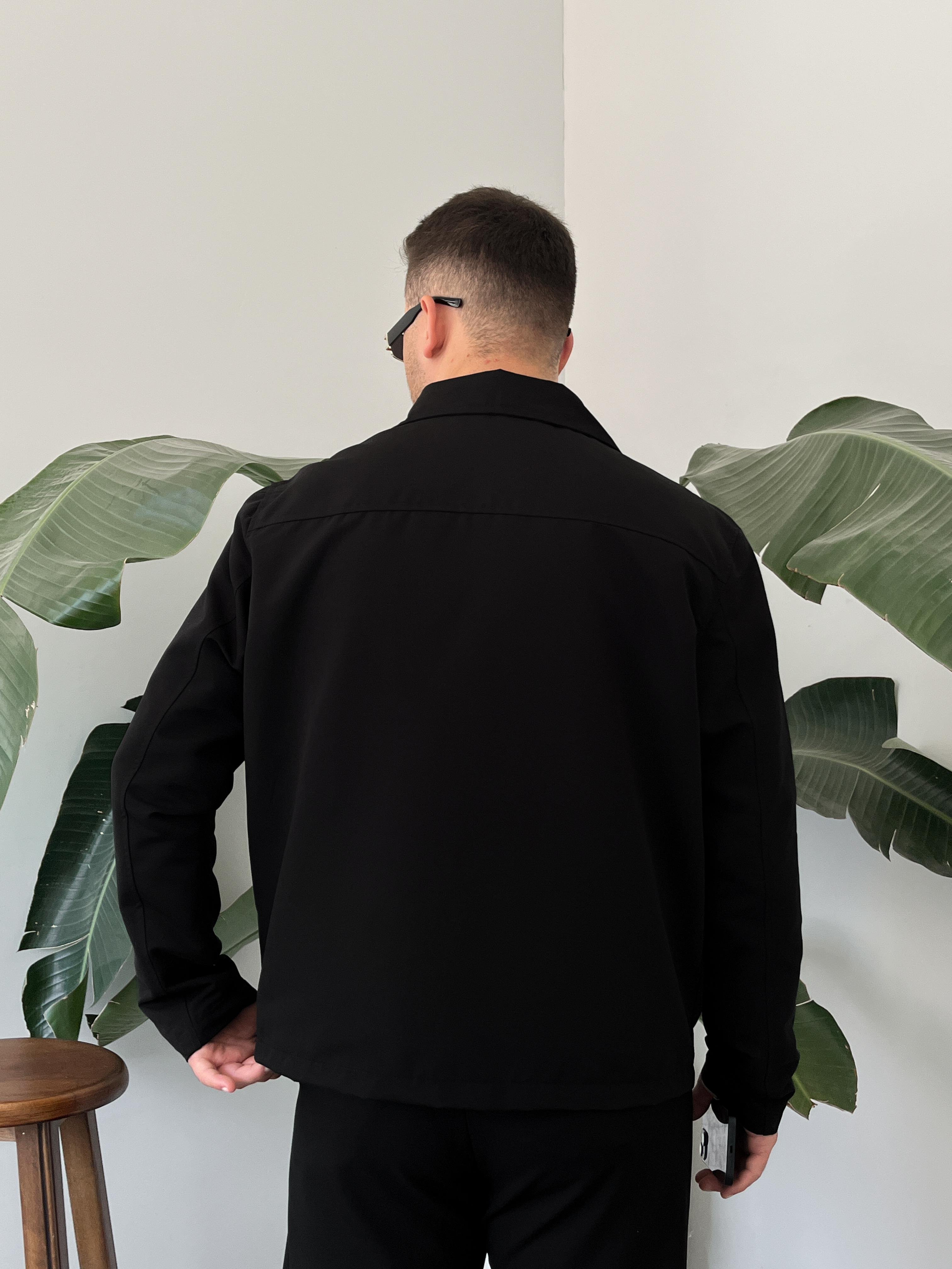 Siyah Çift Yön Fermuar Boxy Fit Casual Ceket