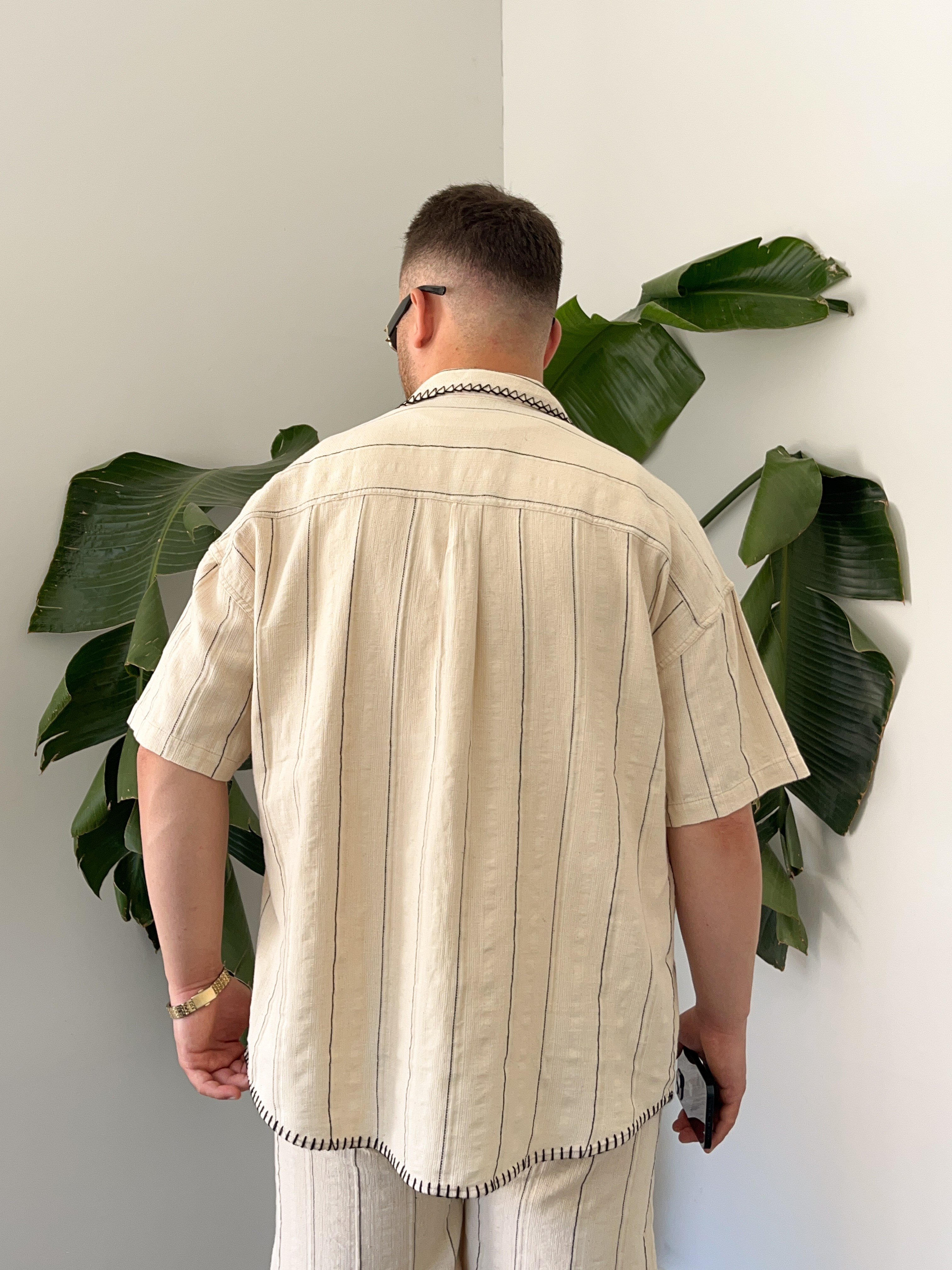 Siyah Çizgili Kontrast Dikiş Oversize Takım